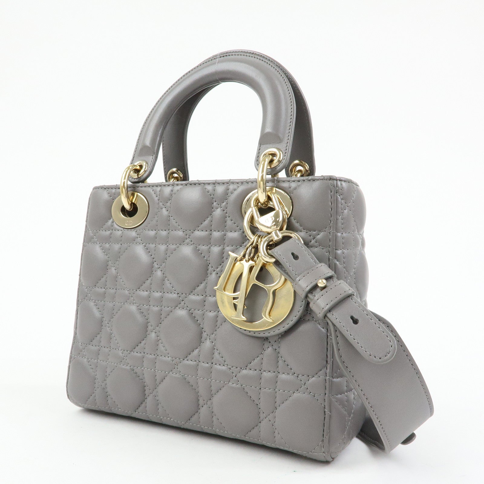 Christian Dior Lady Dior Cannage Leather 2Way Bag Hand Bag Gray