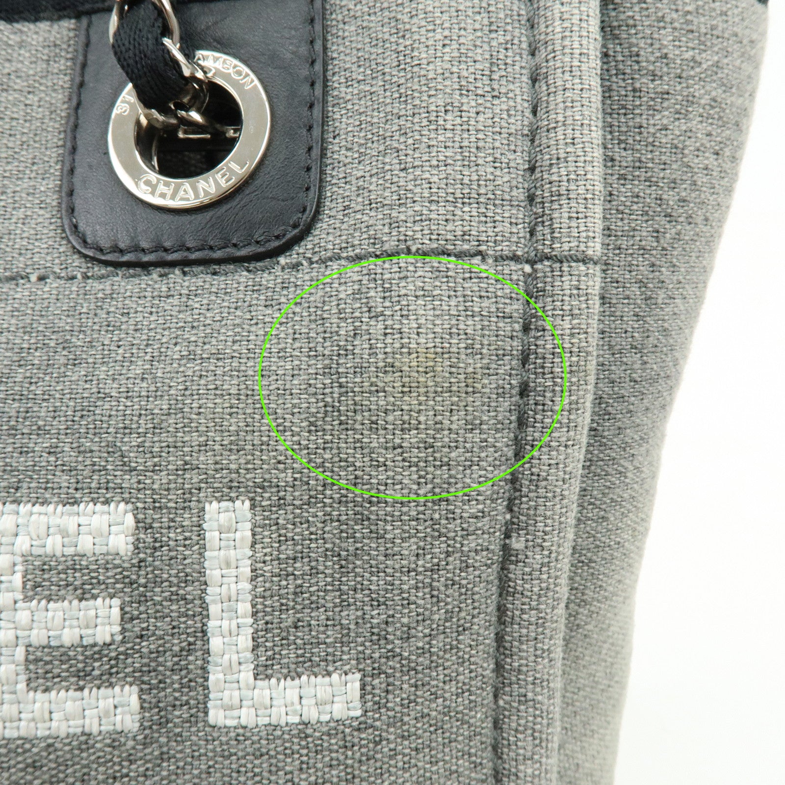 CHANEL Deauville PM Canvas Leather Chain Tote Bag Grey A66939