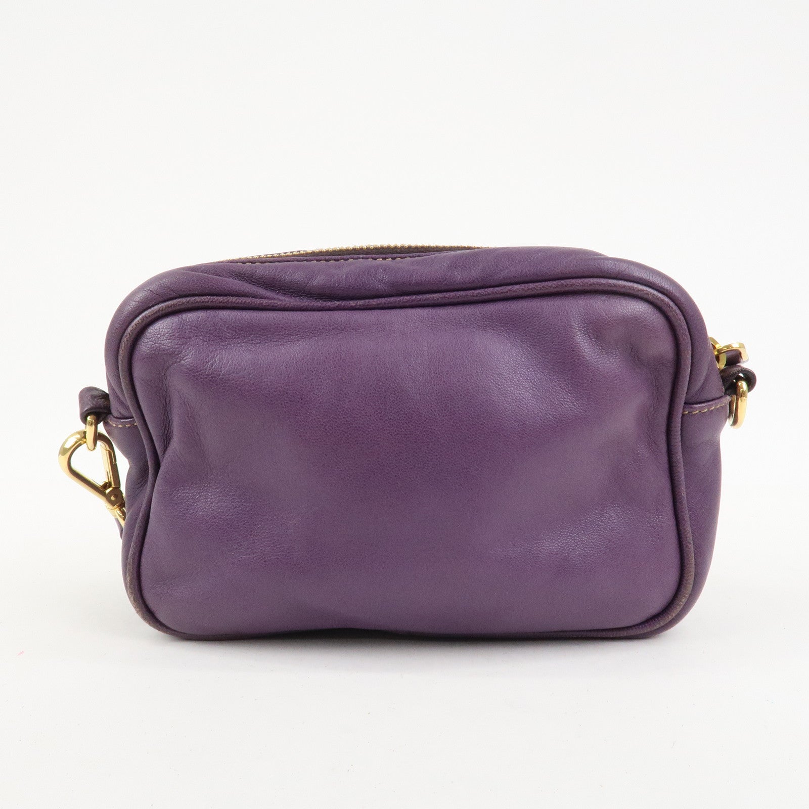 PRADA Logo Nappa Leather Ribbon Mini Shoulder Bag Purple 1NF727