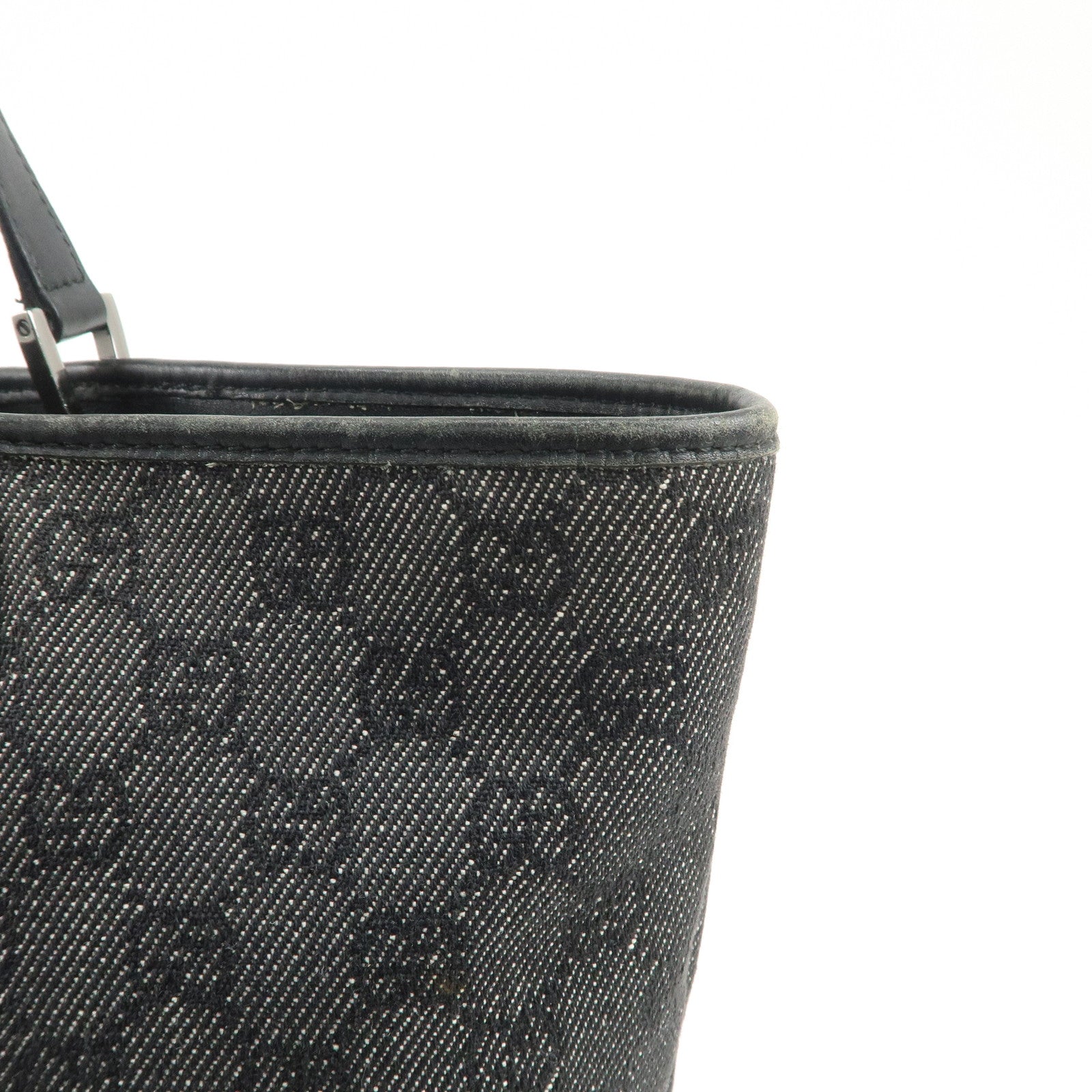 GUCCI GG Monogram Denim Leather Tote Bag Shoulder Bag Black 31243