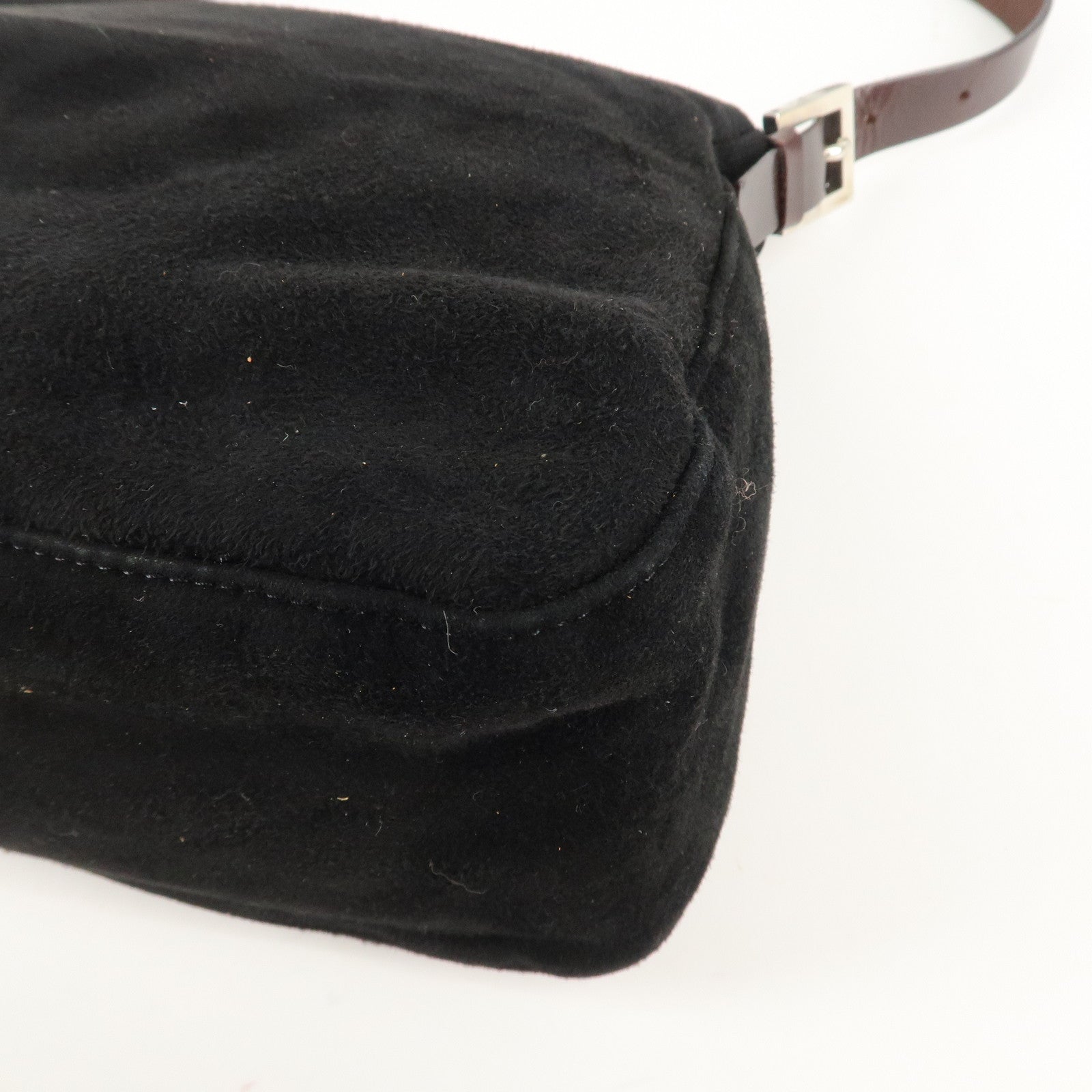 FENDI Mamma Baguette Suede Leather Shoulder Bag Silver HDW 26325 Used