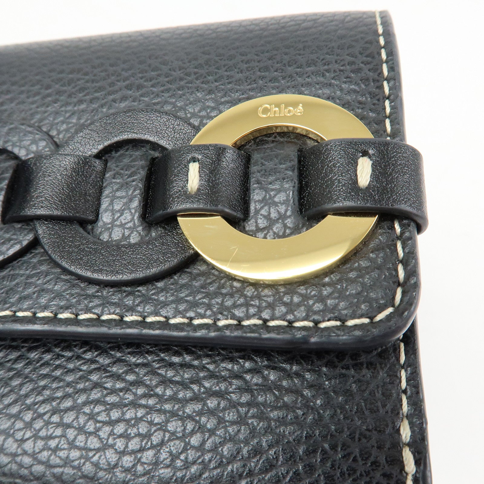 Chloe Darryl Leather Tri-fold Compact Wallet Black