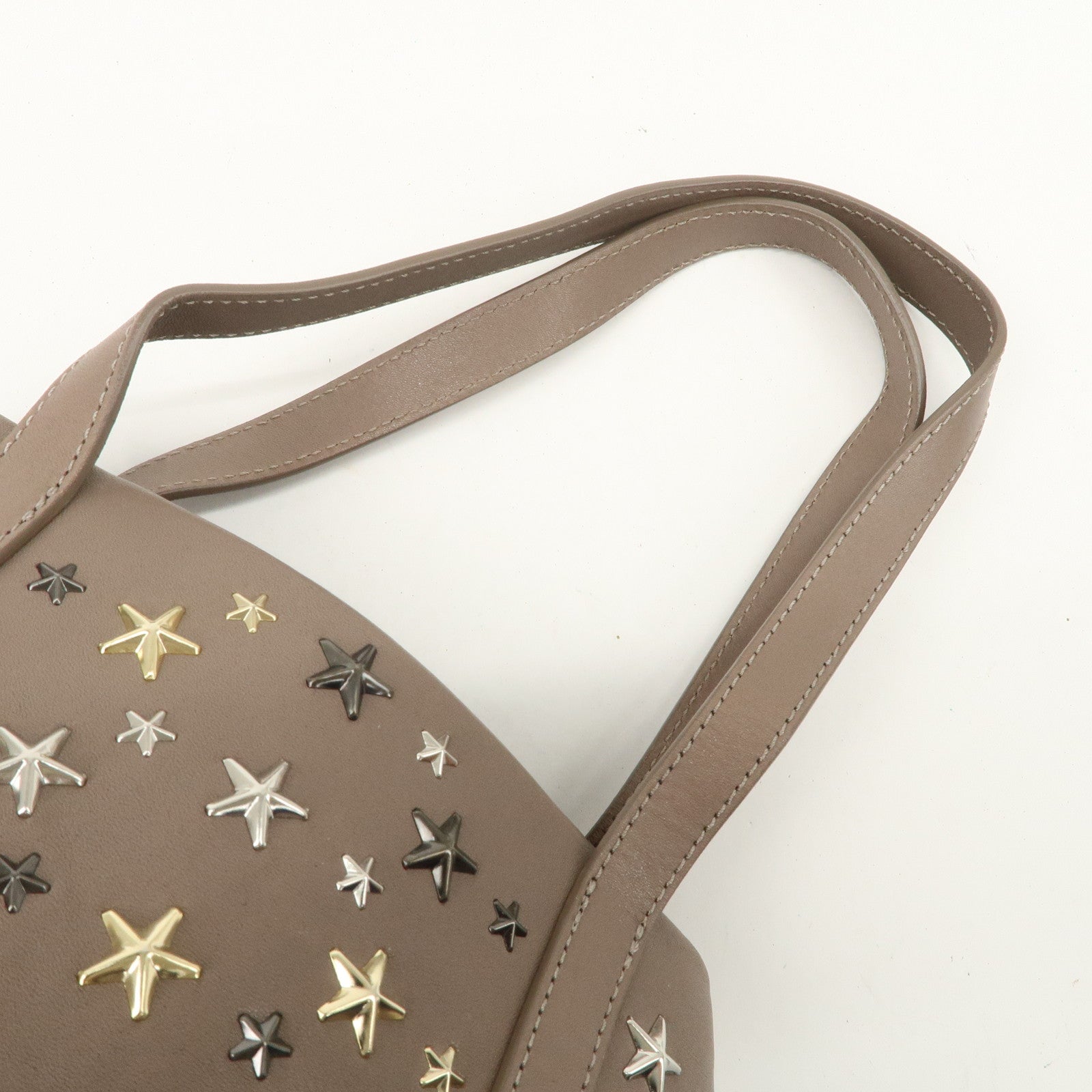 JIMMY CHOO Leather Star Studs Hand Bag Greige Used
