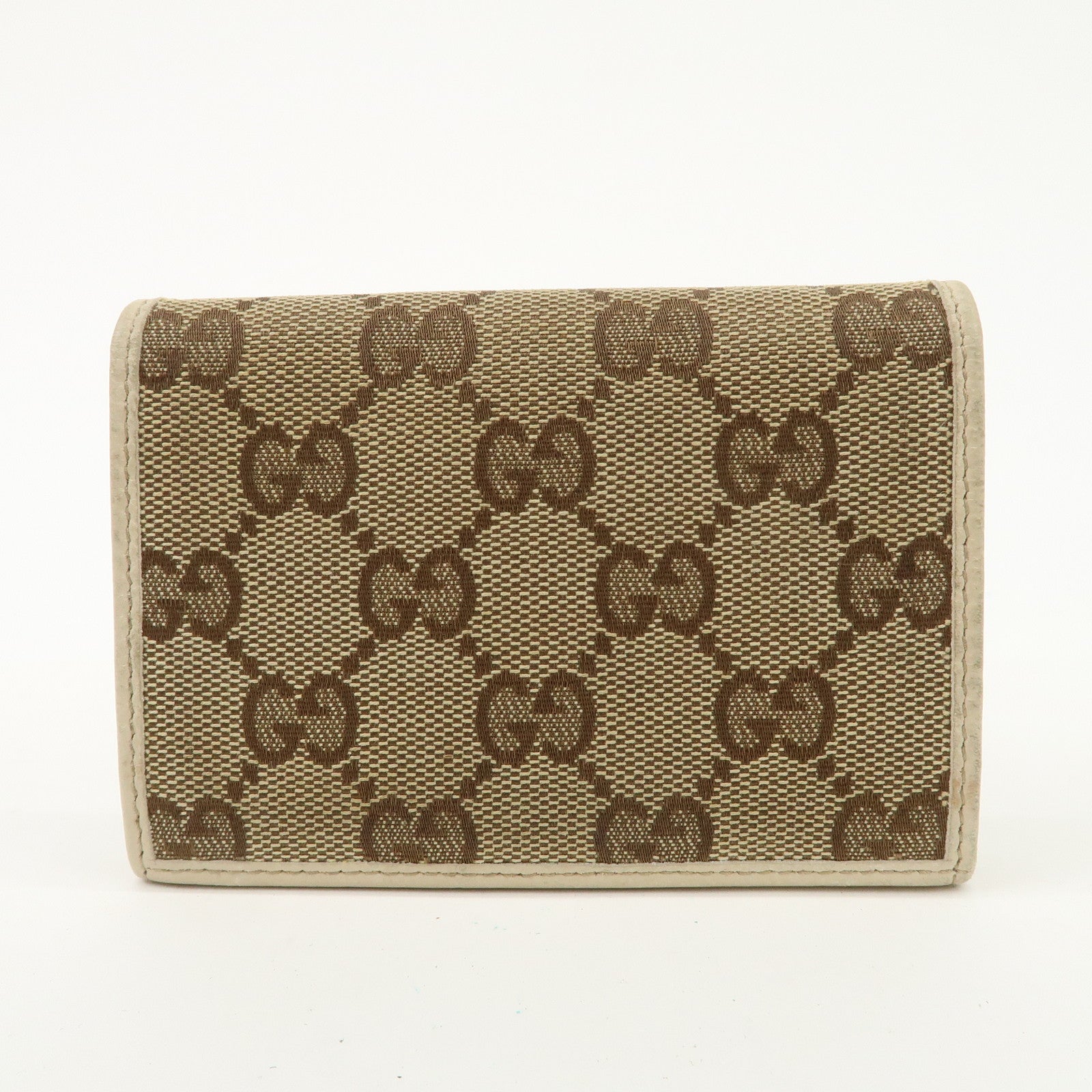 GUCCI Abbey GG Canvas Leather Card Case Ivory Beige 141417 Used