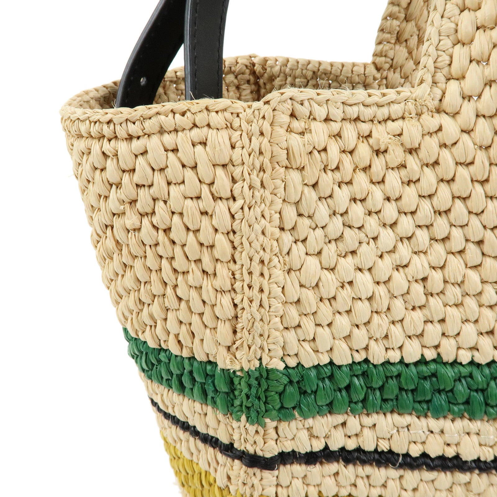 LOEWE Font Tote Bag Raffia Leather 2Way Shoulder Bag Natural Black