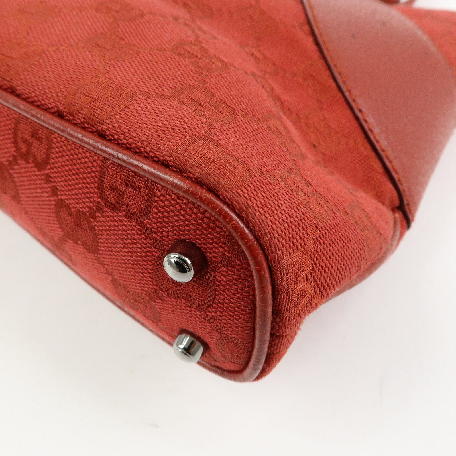 GUCCI GG Canvas Leather Tote Bag Hand Bag Red 113015
