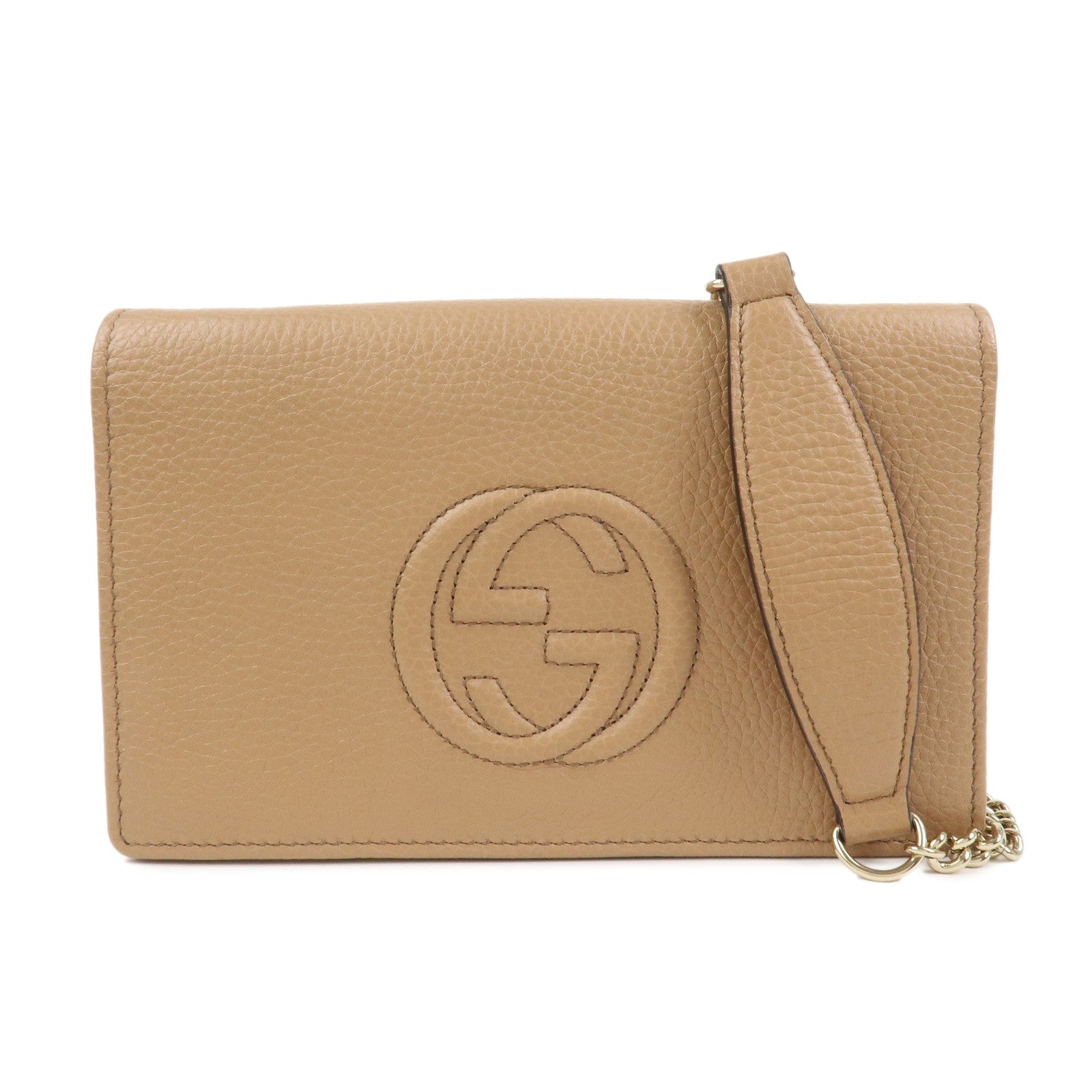 GUCCI SOHO Leather Chain Shoulder Bag Wallet Light Brown 598211