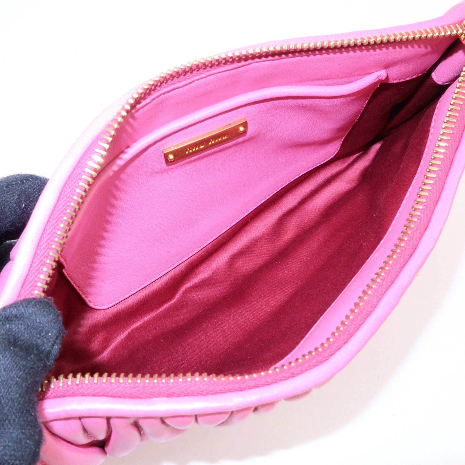 MIU MIU Matelasse Nappa Leather Clutch Bag Wristlet Bag Pink 5N1455
