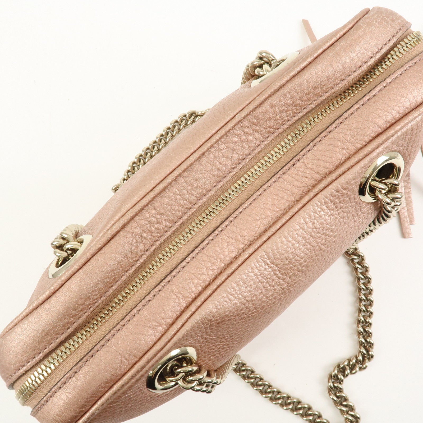 GUCCI SOHO Interlocking G Leather Shoulder Bag Metallic Pink 308983