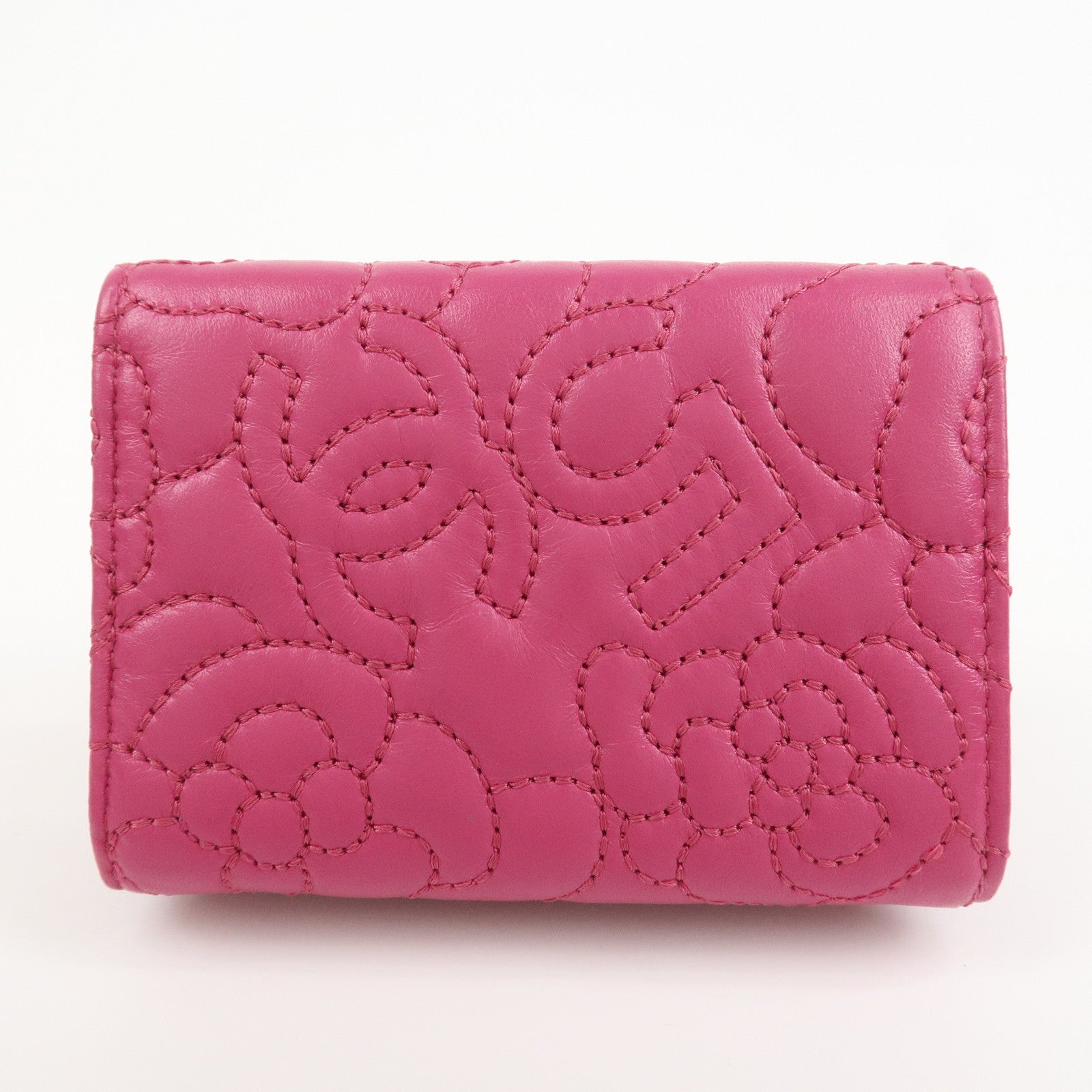 CHANEL COCO Mark Lamb Skin Tri-fold Compact Wallet Pink