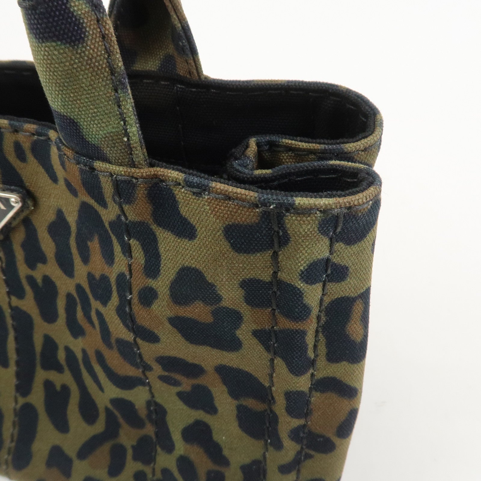 PRADA Triangle Logo Canapa Mini Canvas 2Way Bag Leopard 1BG439
