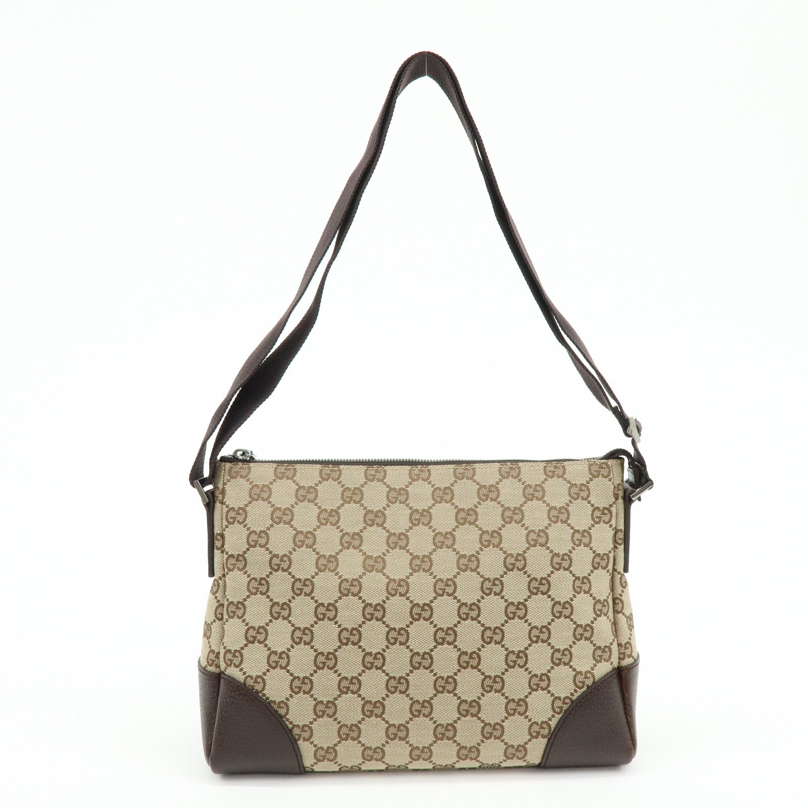 GUCCI GG Monogram Canvas Leather Shoulder Bag Beige Brown 114273