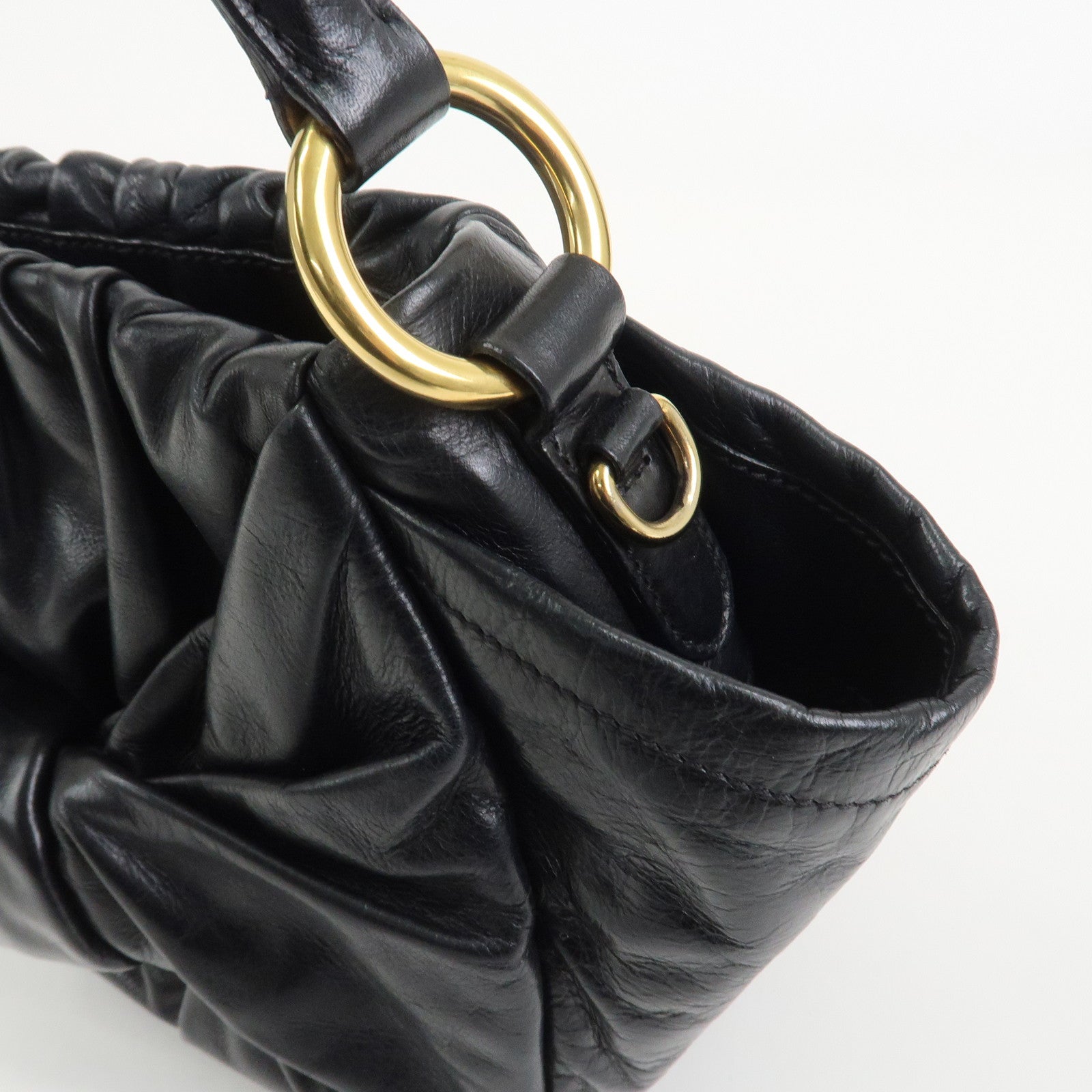 PRADA Triangle Logo Leather 2Way Bag Hand Bag Black BN1642