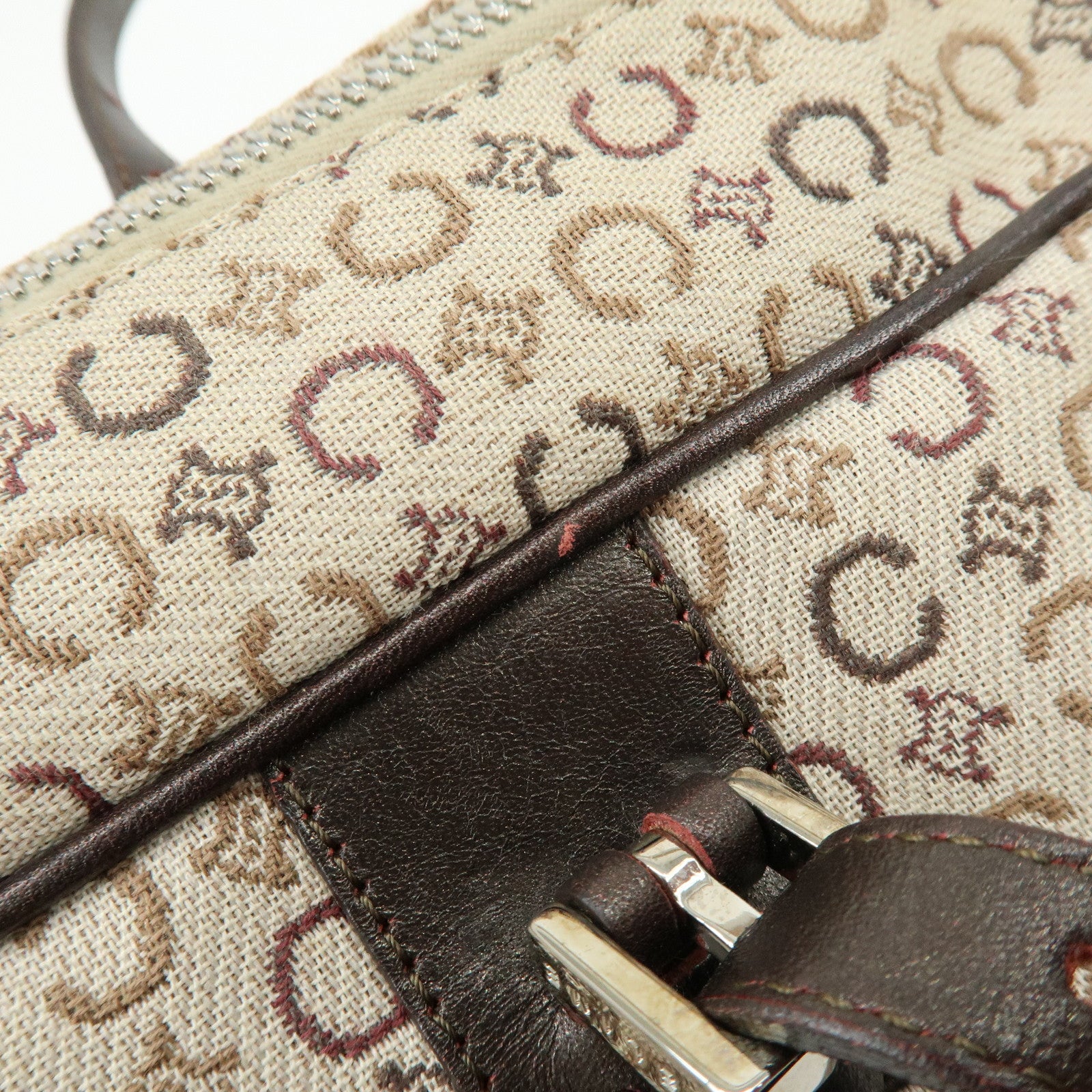 CELINE C Macadam Canvas Leather Hand Bag Boston Bag Beige Brown