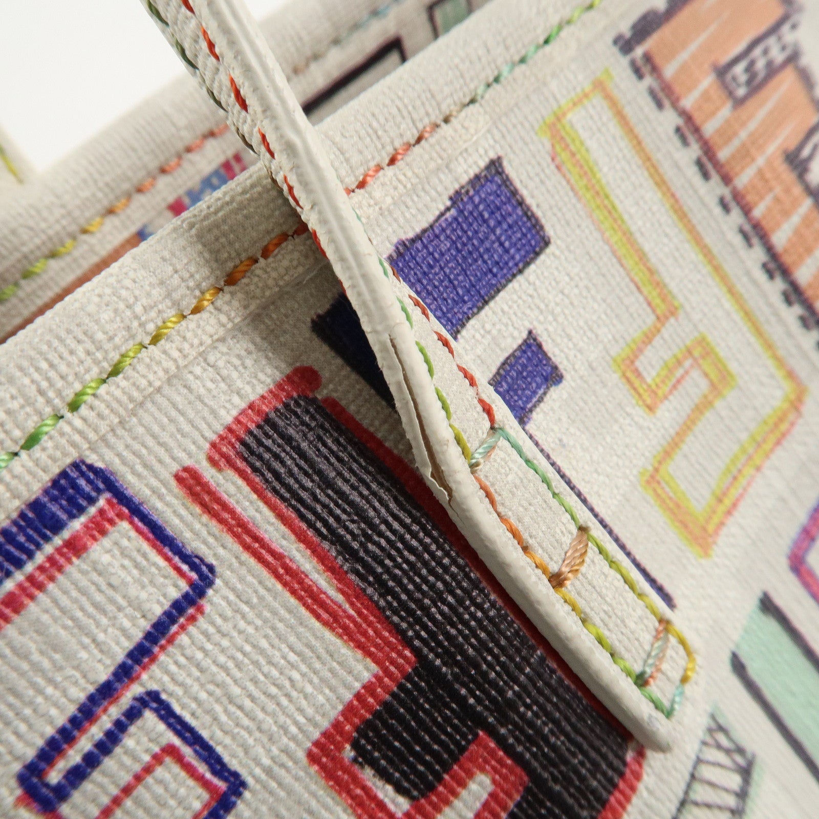 FENDI Zucca Logo Print PVC Tote Bag Multicolor White 8BH185 Used