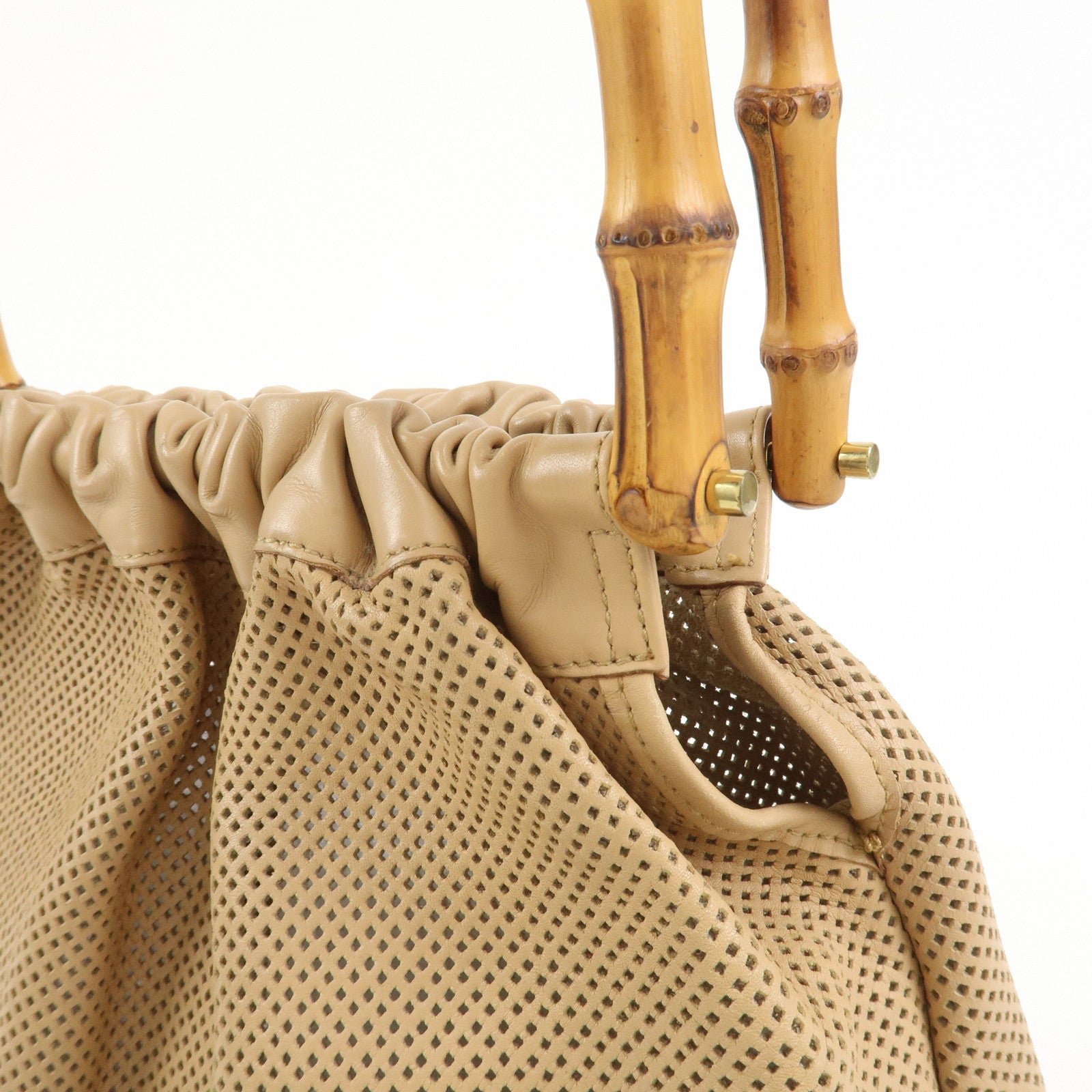 GUCCI Bamboo Leather Shoulder Bag Hand Bag Beige 92708