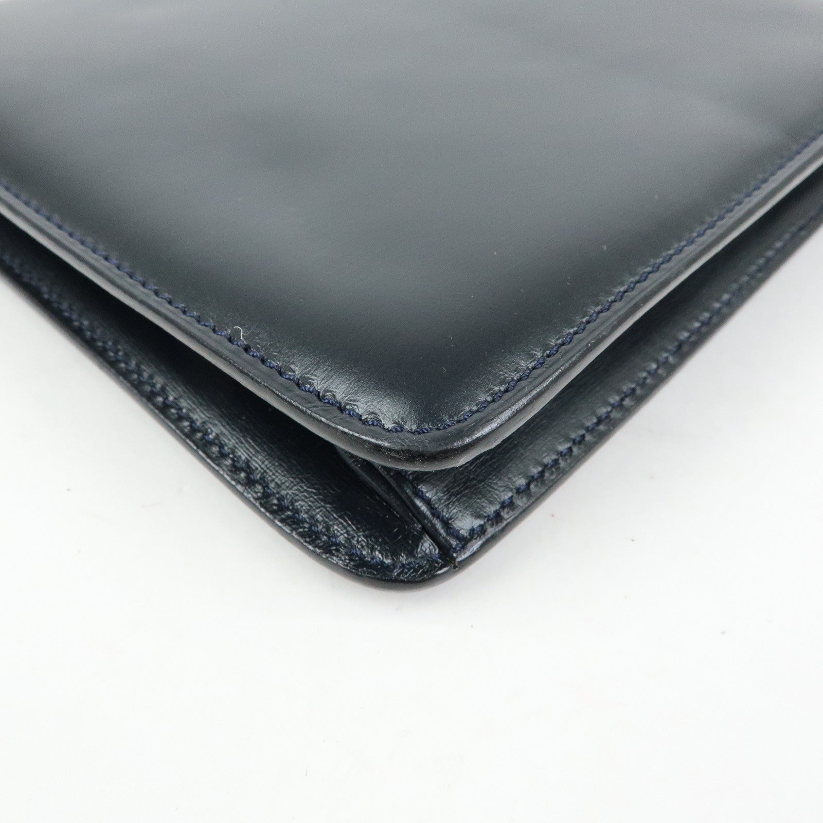 CELINE Leather Envelope Flap Clutch Bag Pouch Navy