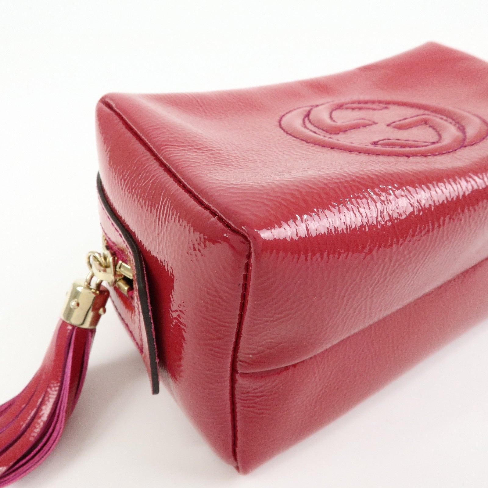 GUCCI Soho Interlocking G Nylon Patent Leather Cosmetic Pouch Pink