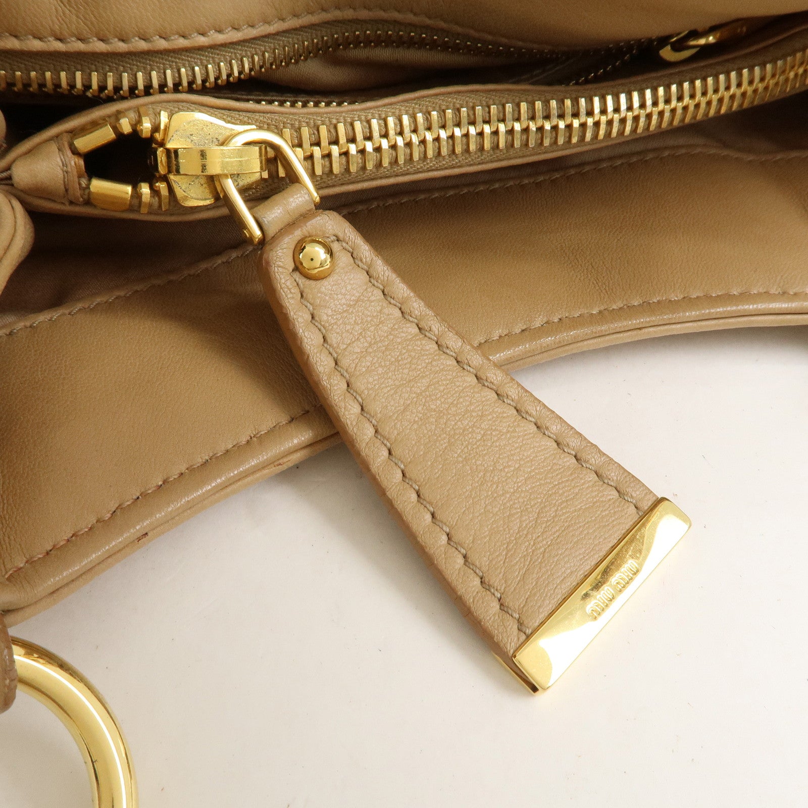 MIU MIU Logo Leather Shoulder Bag Hand Bag Light Brown RR1378