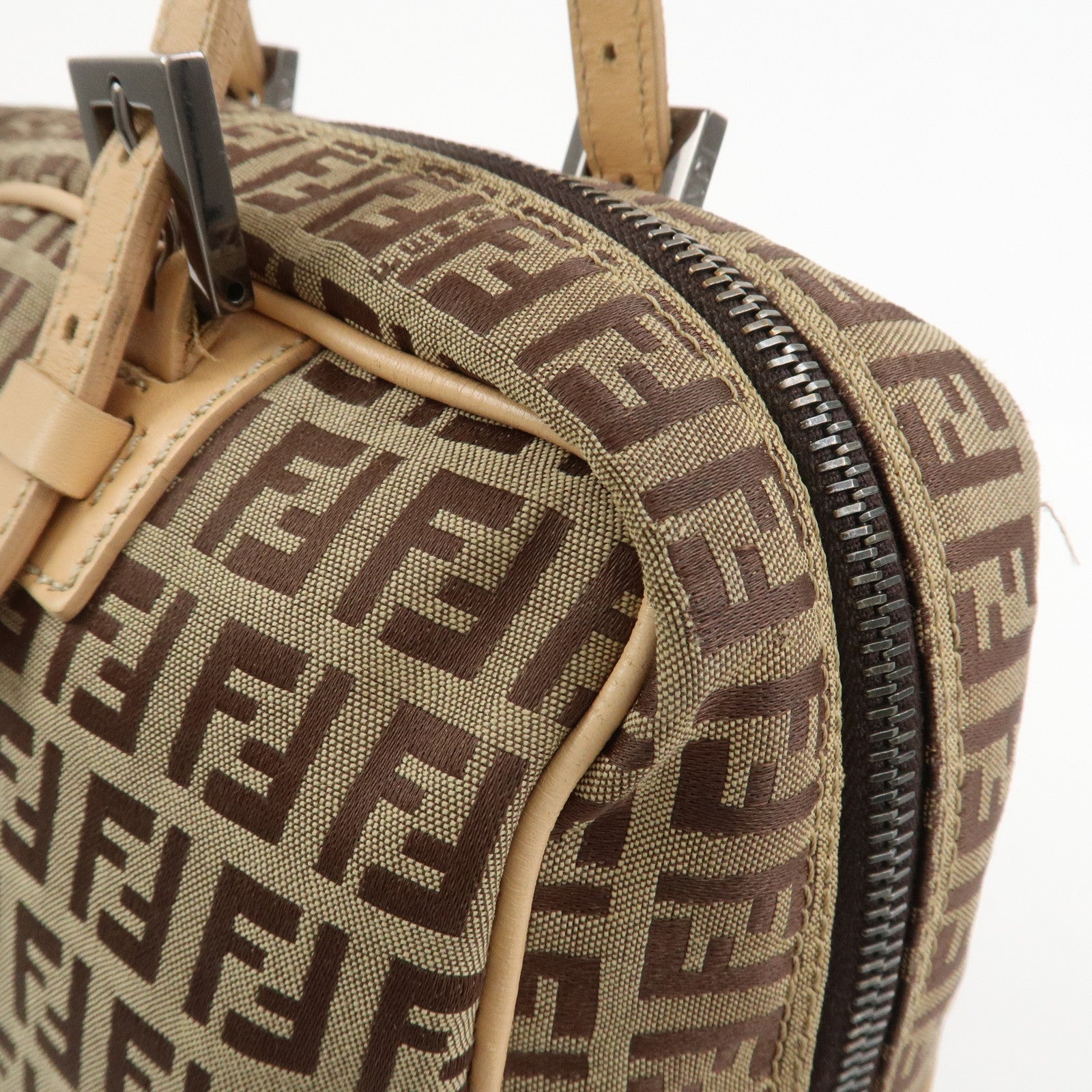 FENDI Zucchino Canvas Leather Hand Bag Shoulder Bag Beige 8BN005