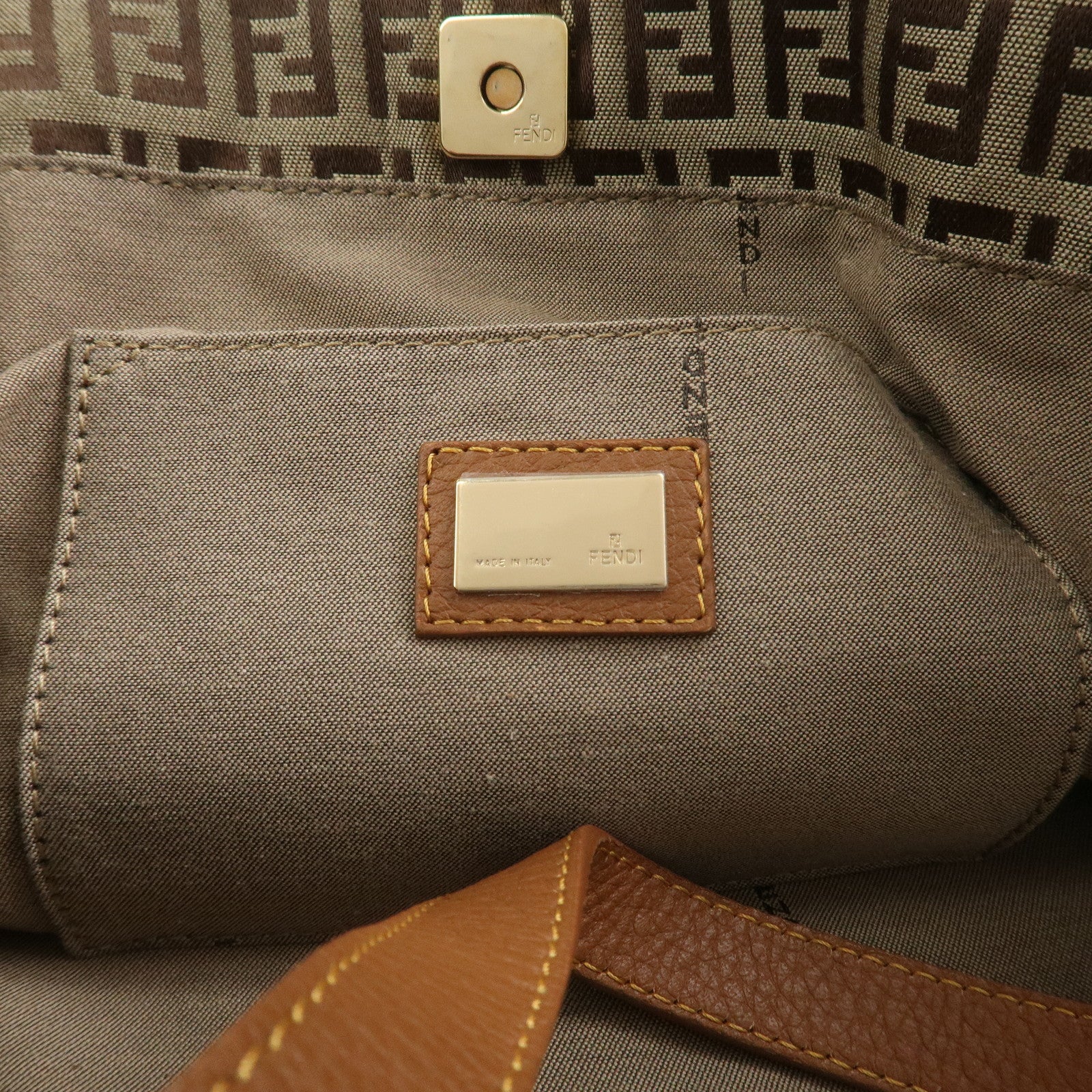 FENDI Zuccino Canvas Leather Tote Bag Hand Bag Brown 8BH153