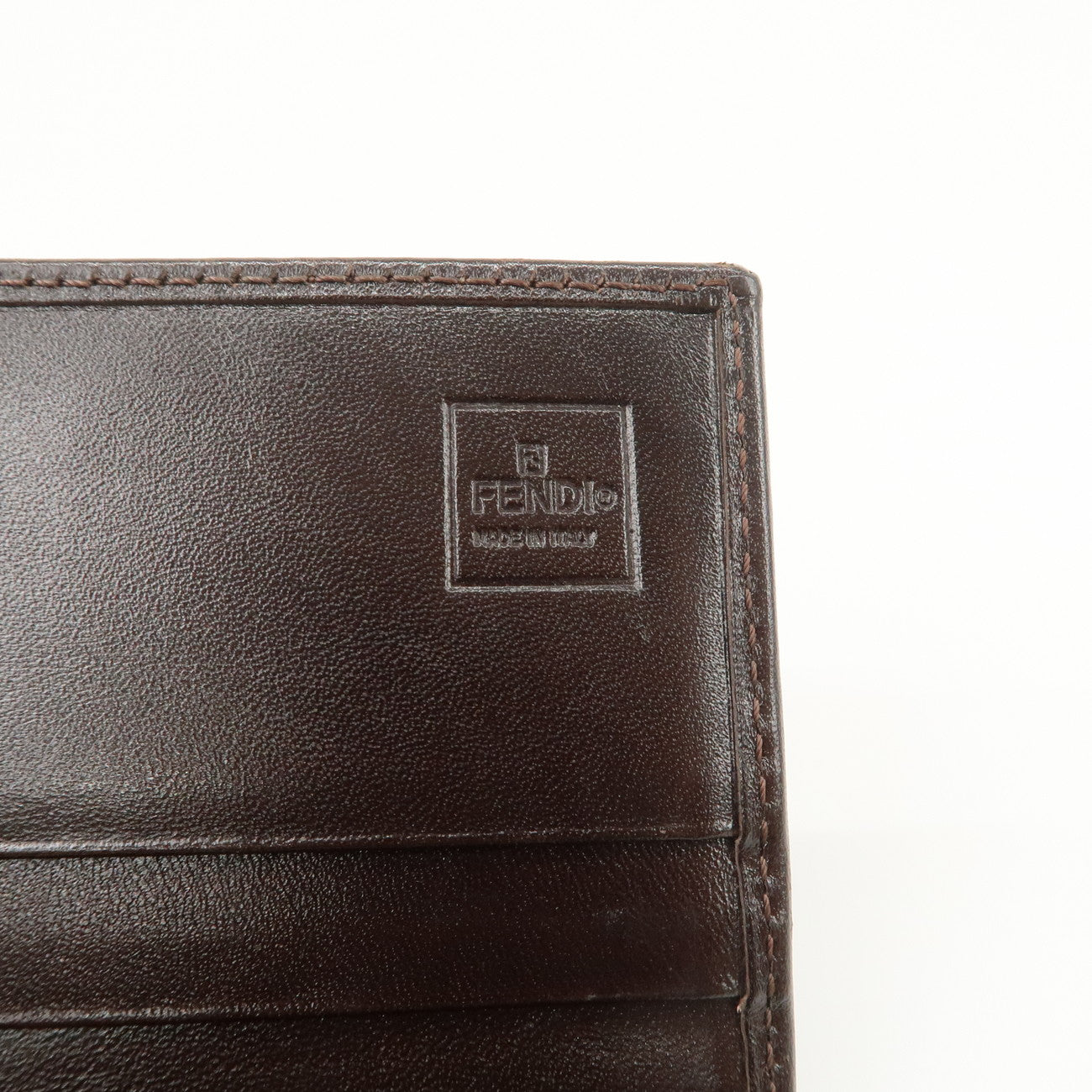FENDI Zucca Canvas Leather Bi-Fold Long Wallet Brown 30851