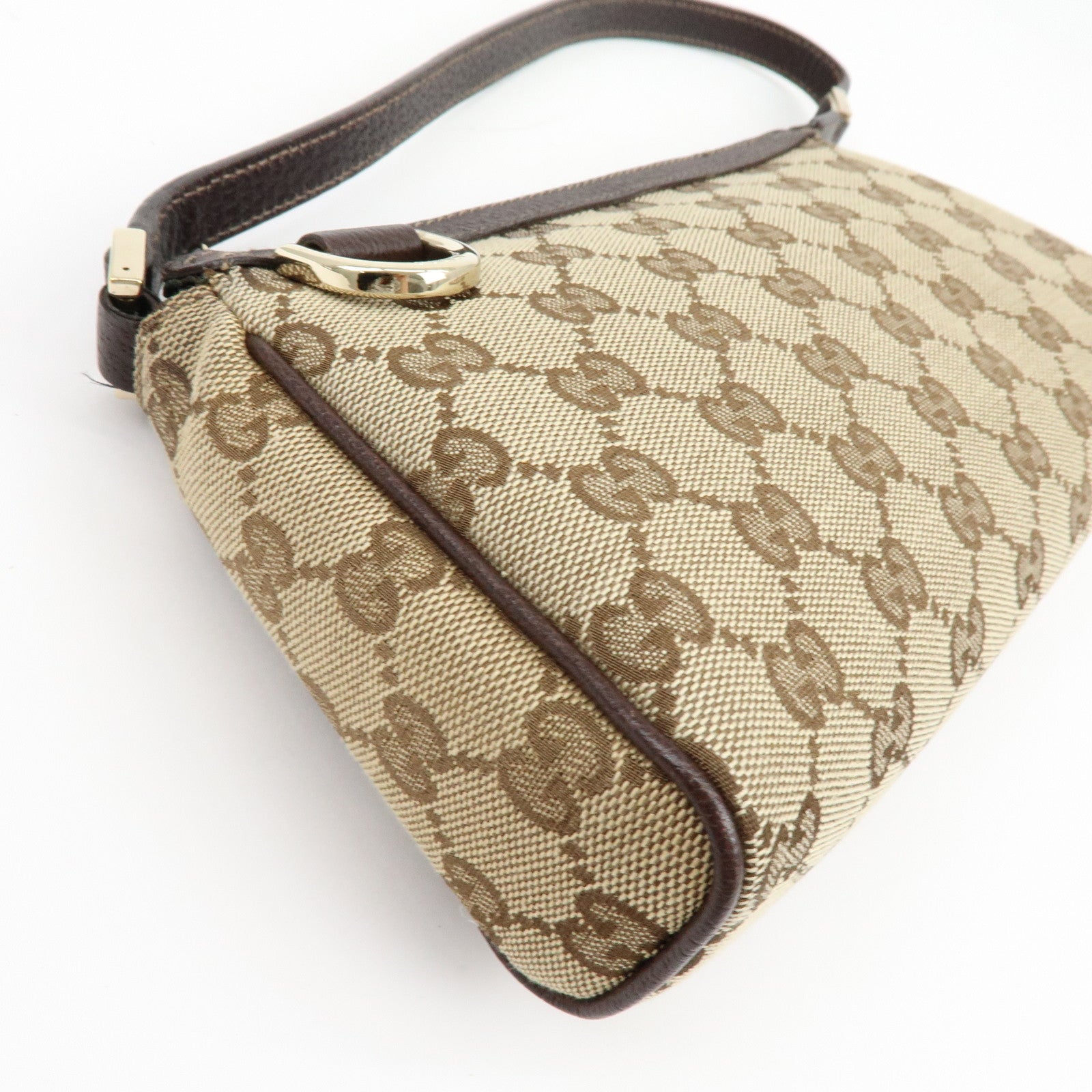 GUCCI Abbey GG Canvas Leather Pouch Hand Bag Beige Brown 145750