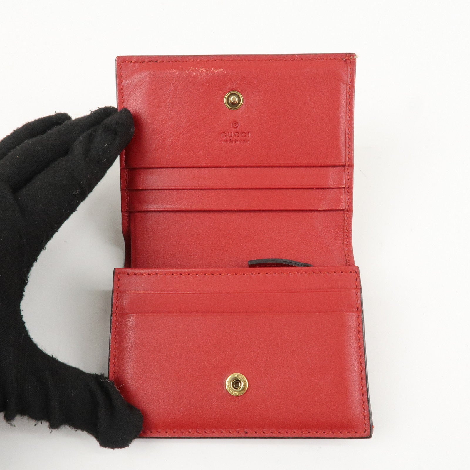 GUCCI Interlocking G GG Supreme Cherry Compact Wallet Beige 476050 Used