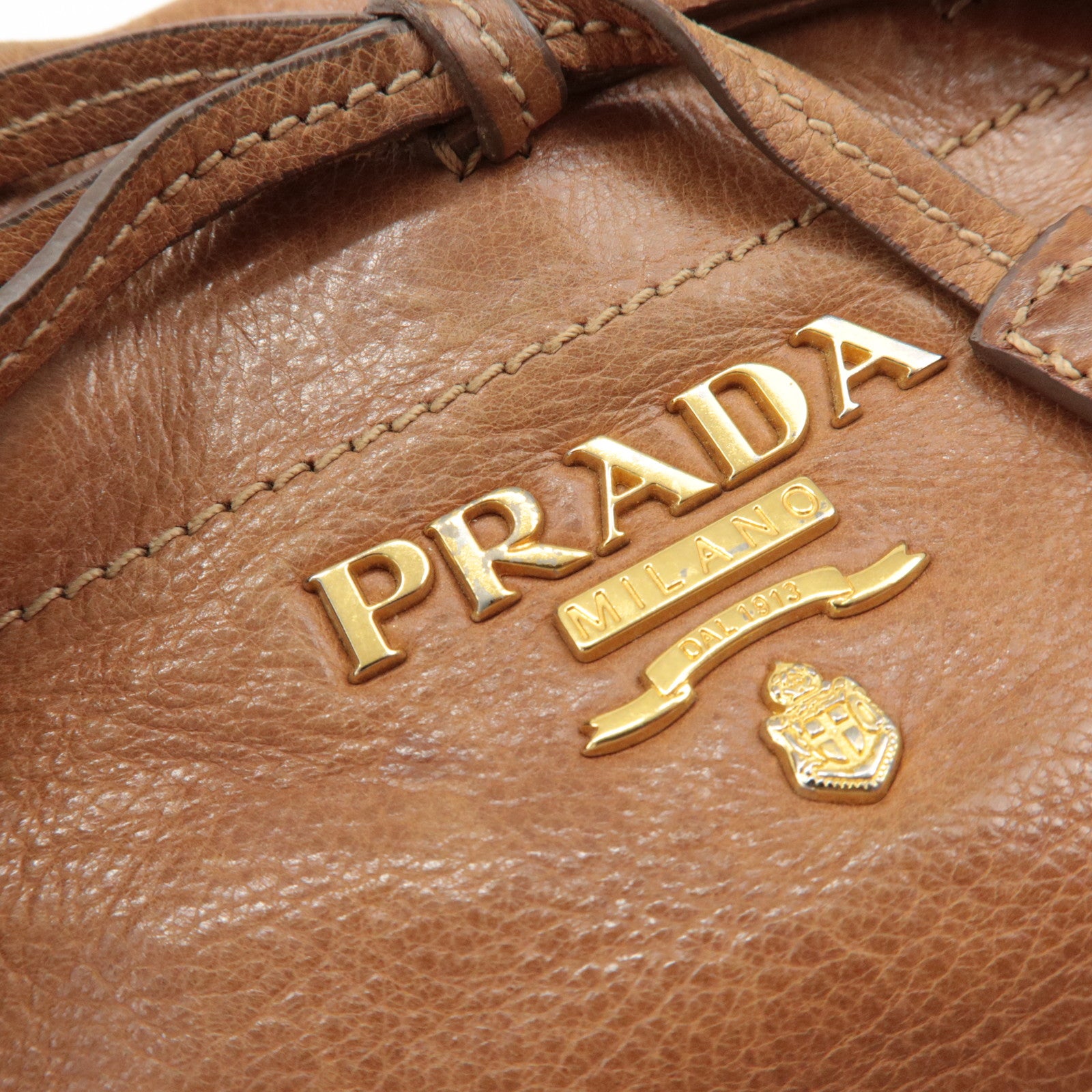 PRADA Logo Leather Ribbon 2Way Bag Hand Bag Brown BN2245 Used