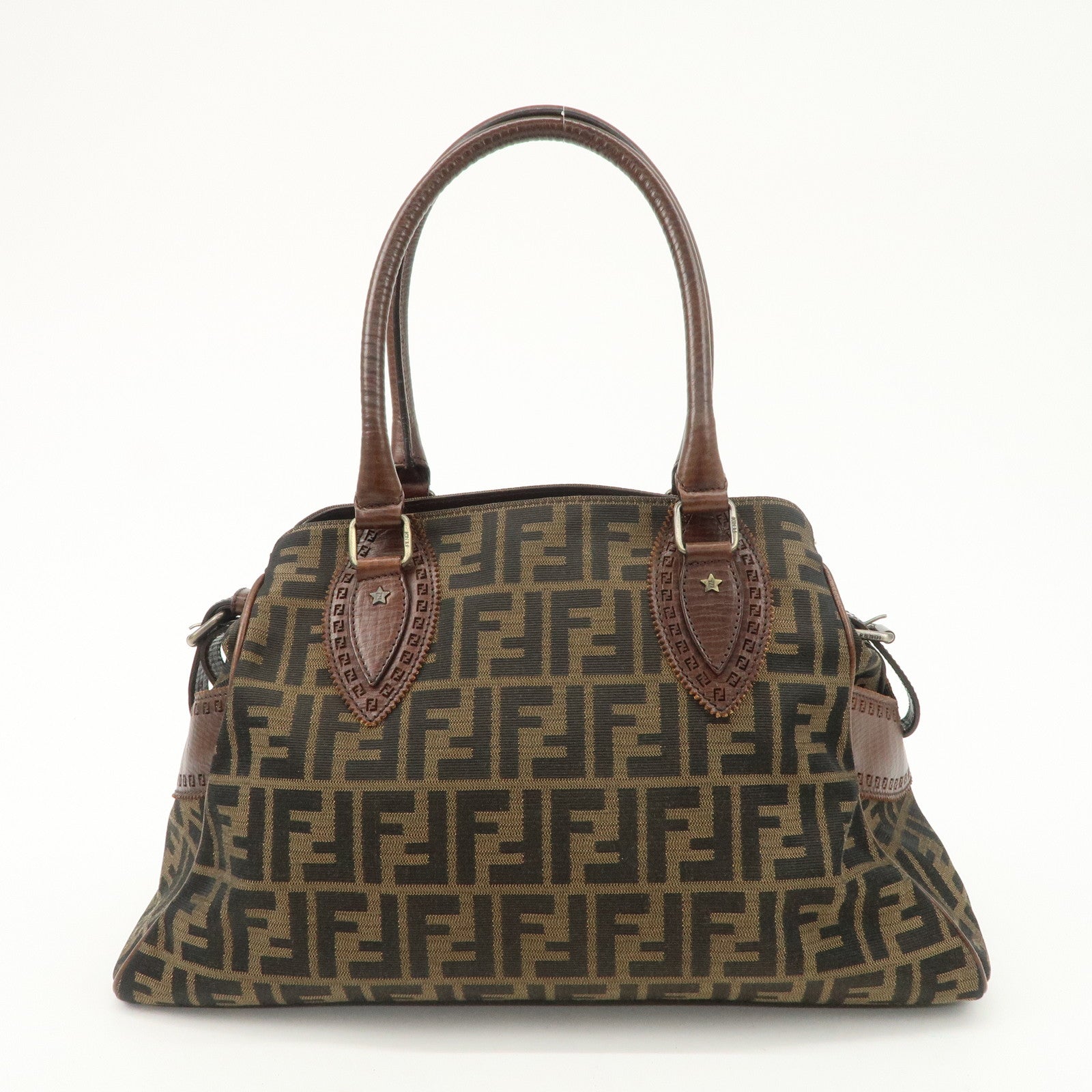 FENDI Zucca Canvas Leather Tote Bag Hand Bag Black Brown 8BN162 Used