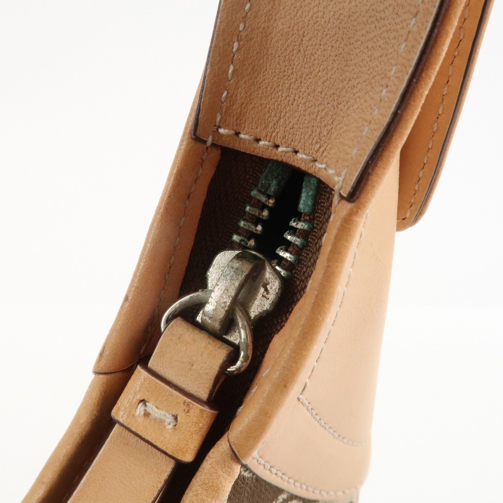 COACH Signature Canvas Leather Shoulder Bag Hand Bag Beige