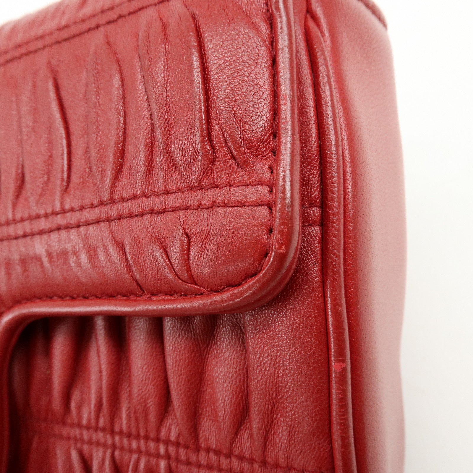 PRADA Nappa Goatskin Leather Chain Shoulder Bag Red 1BD140