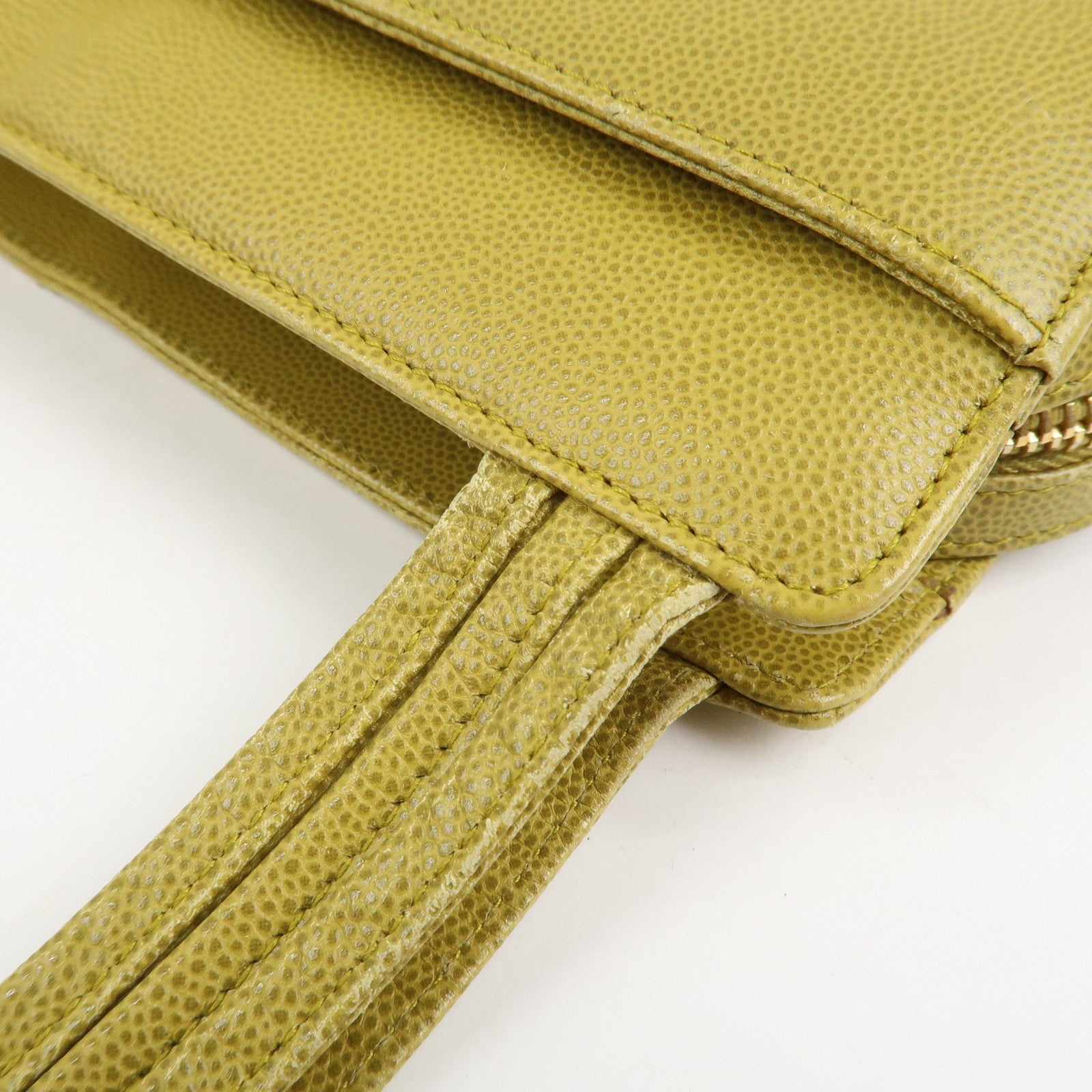 CHANEL COCO Mark Caviaskin Leather Tote Bag Hand Bag Yellow