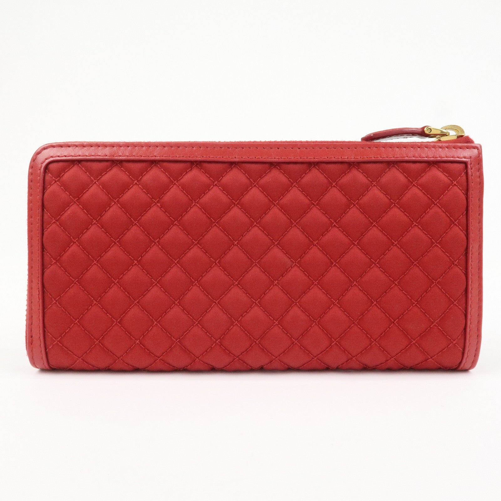 PRADA Nylon Leather L Fastener Zippy Long Wallet Red 1ML183