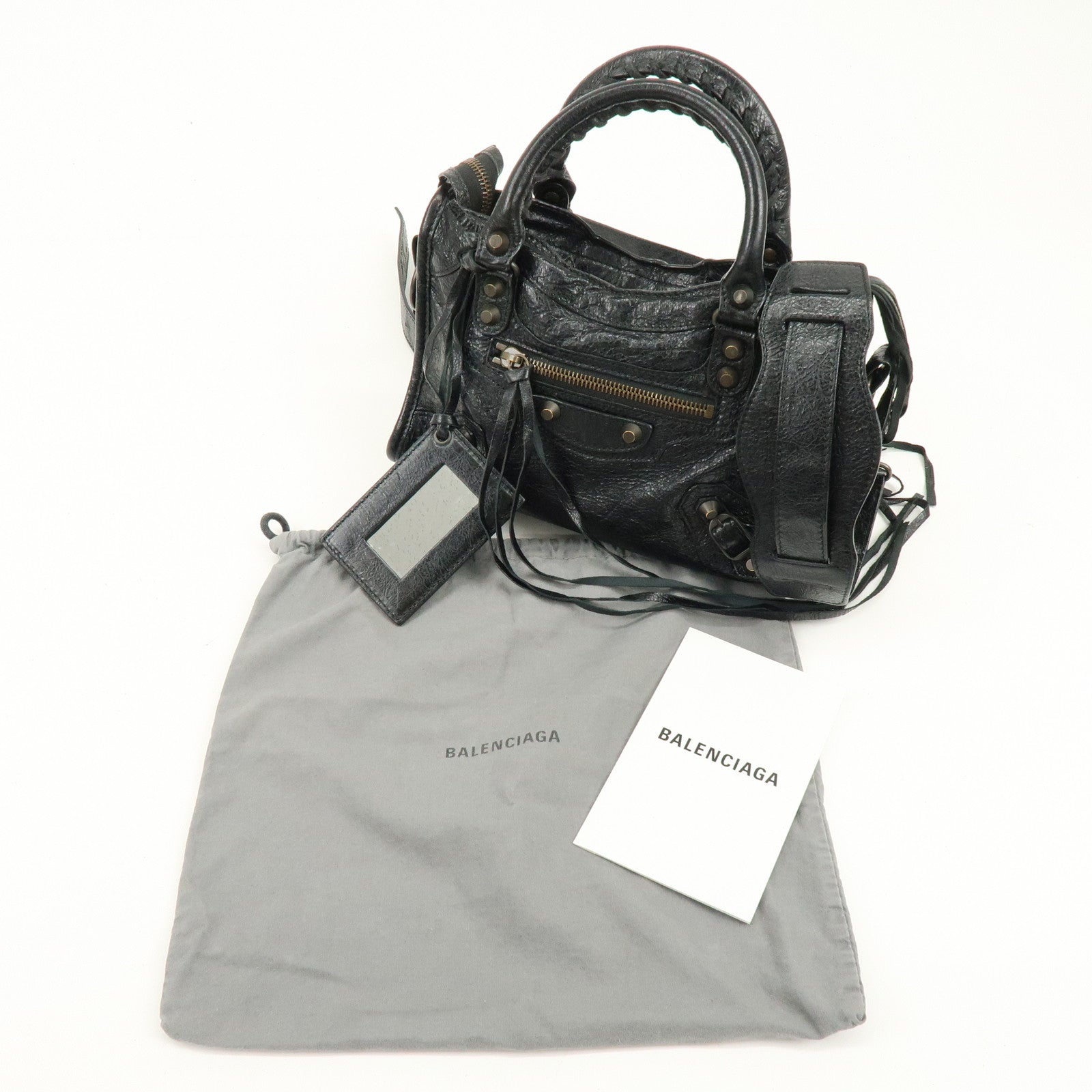 BALENCIAGA Classic Mini City Leather 2Way Hand Bag Black 300295