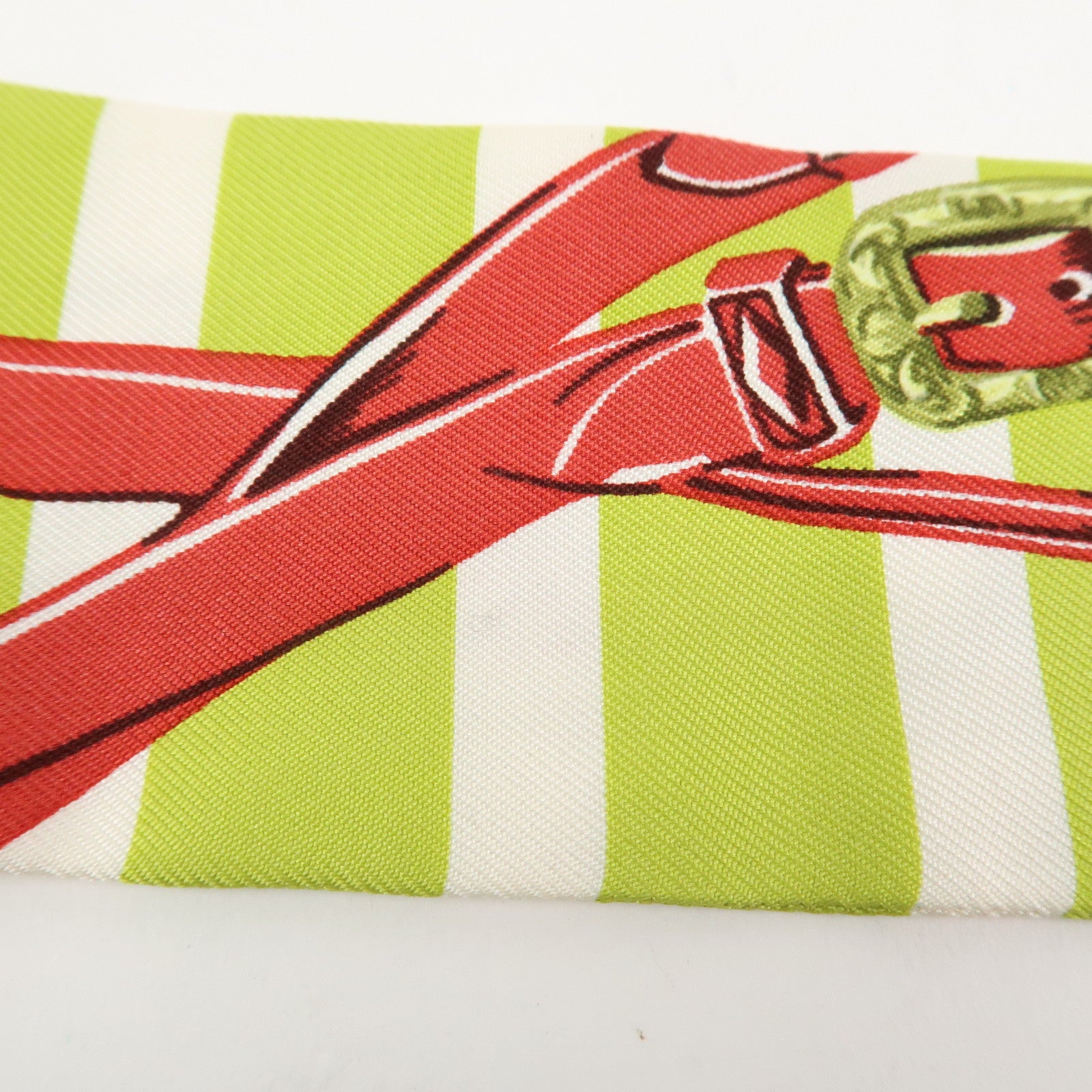 HERMES Twilly Silk 100% Scarf BRIDES de GALA Light Green Red
