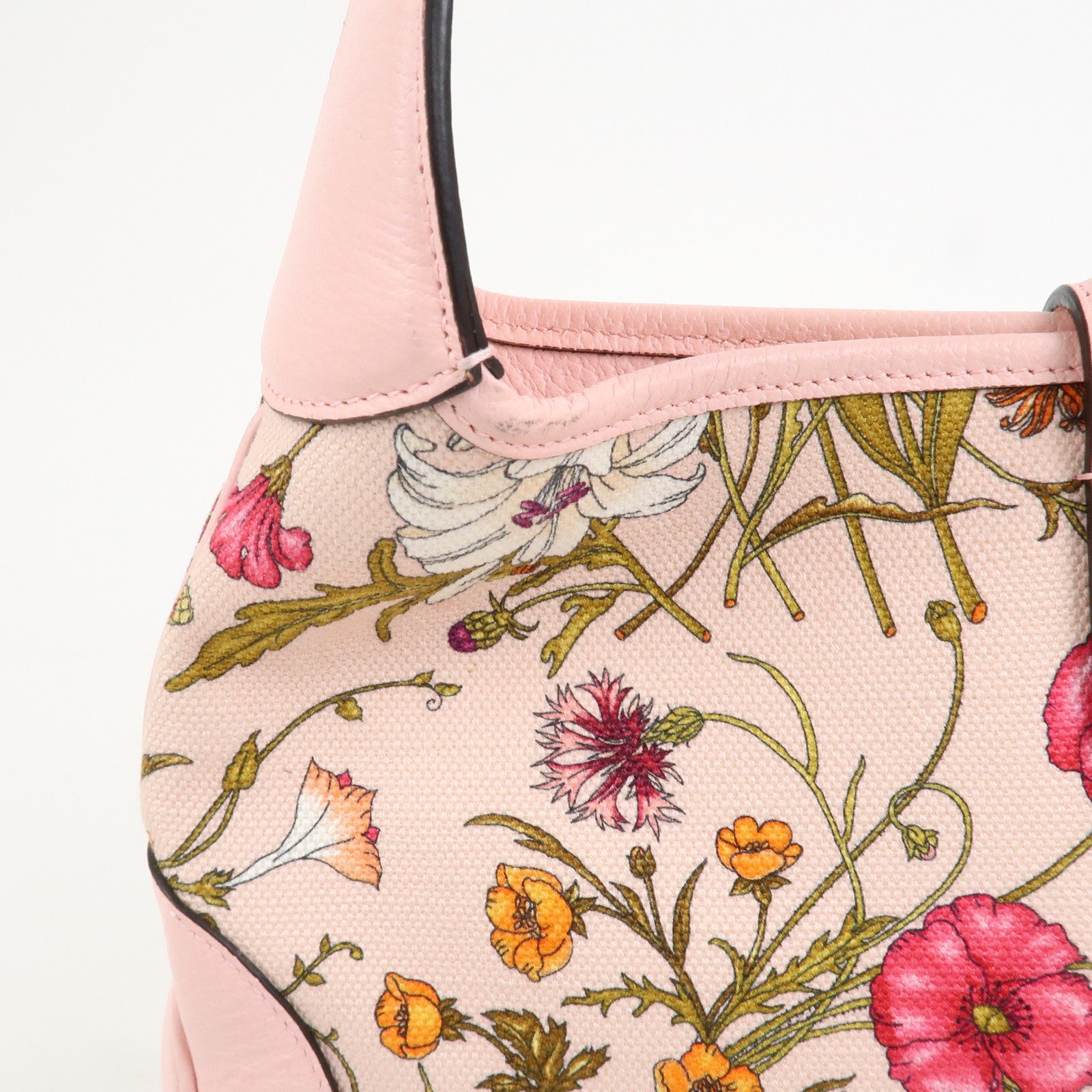 GUCCI New Jackie Flora Canvas Leather Shoulder Bag Hand Bag Pink 550152