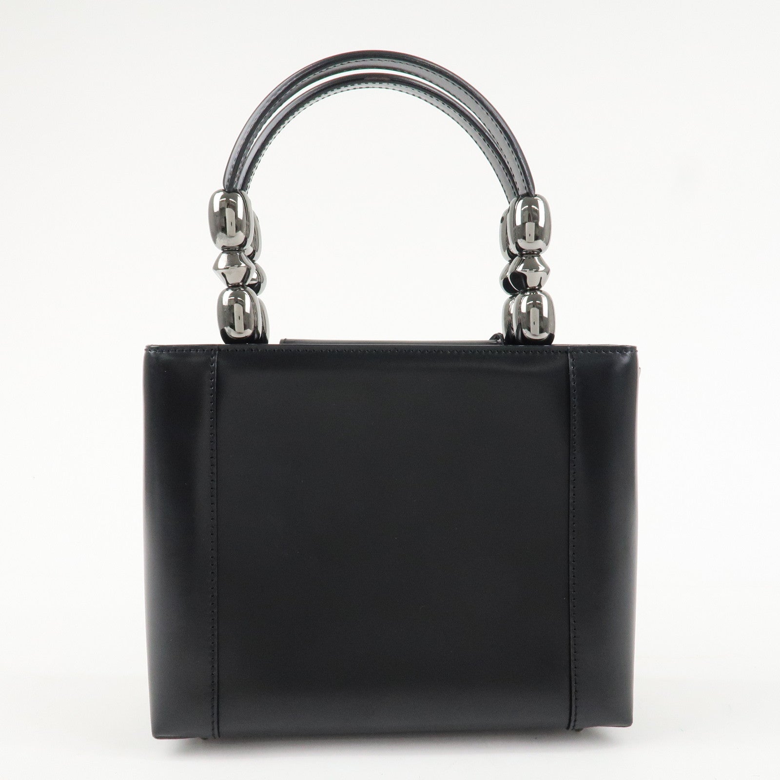 Christian Dior Enamel Leather Maris Pearl Hand Bag Black Used