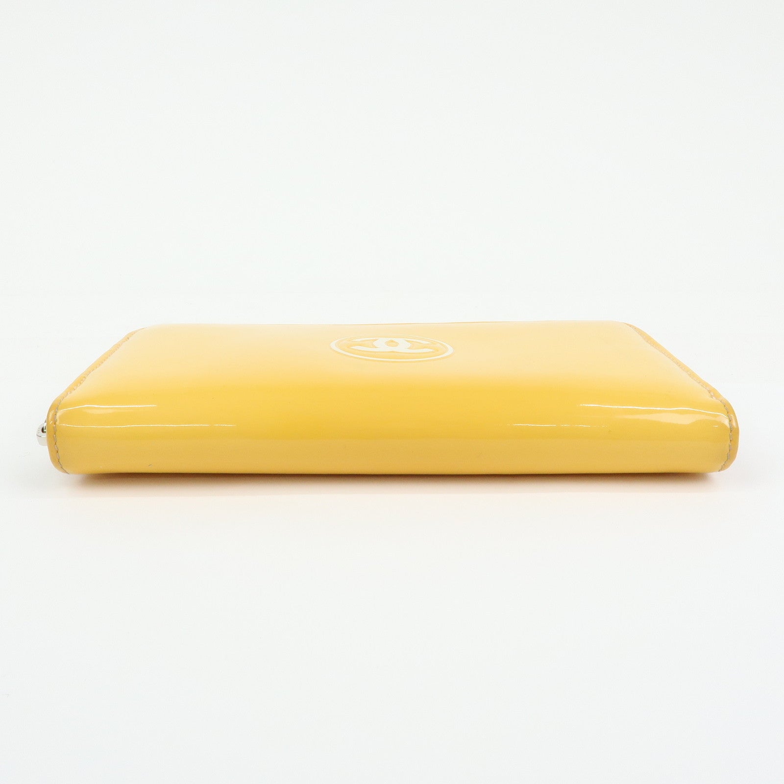 CHANEL Makeup COCO Mark Patent Leather Long Wallet Yellow