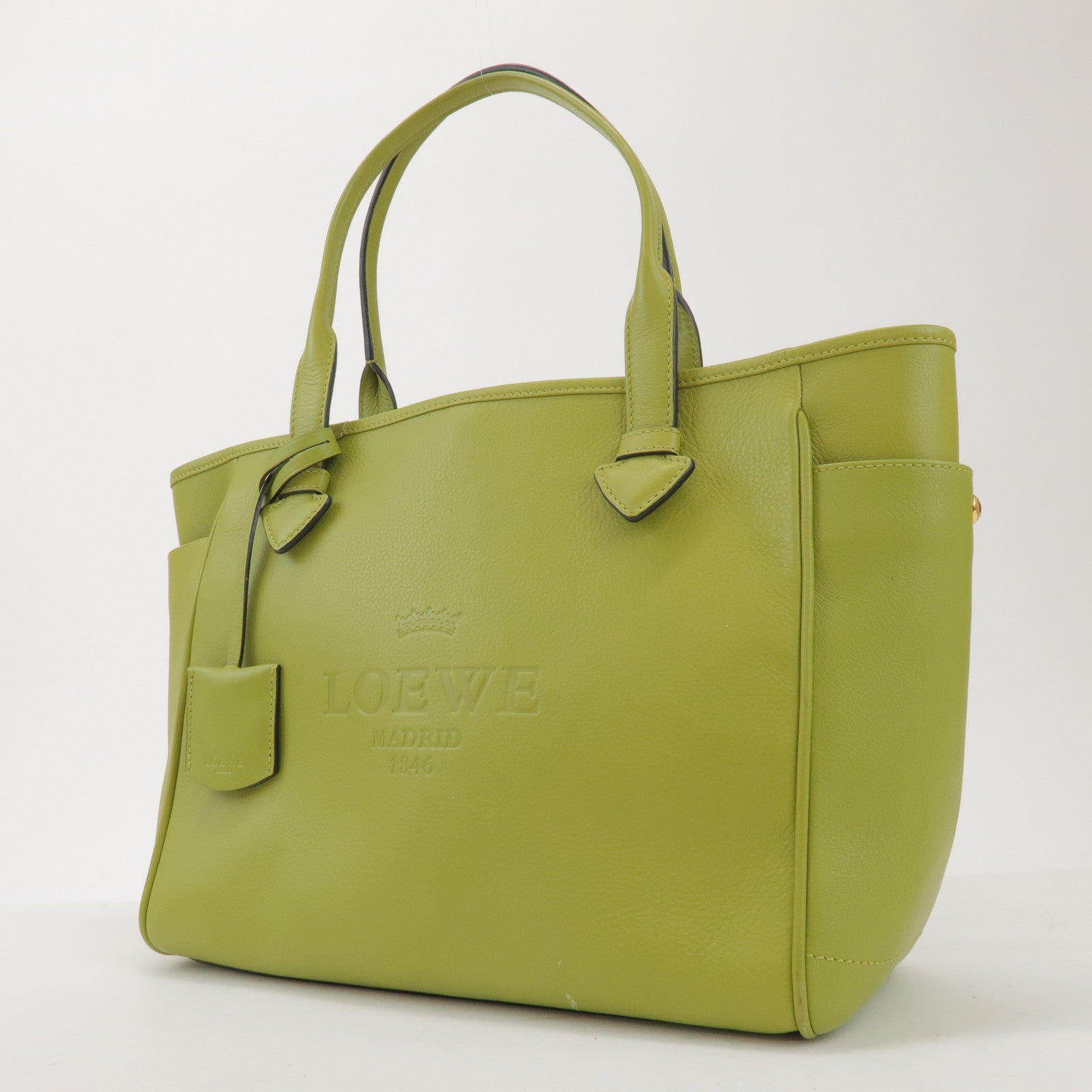 LOEWE Heritage Calf Leather Tote Bag Shoulder Bag Light Green