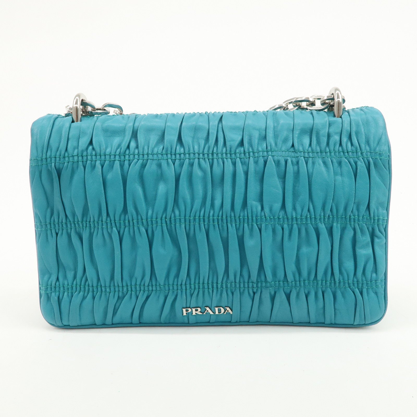 PRADA Nappa Gaufre Leather Chain Shoulder Bag Hand Bag Blue