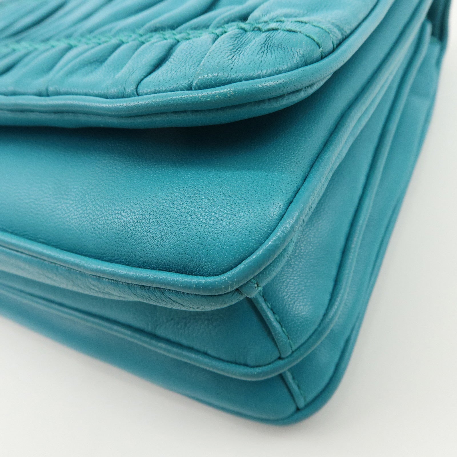 PRADA Nappa Gaufre Leather Chain Shoulder Bag Hand Bag Blue