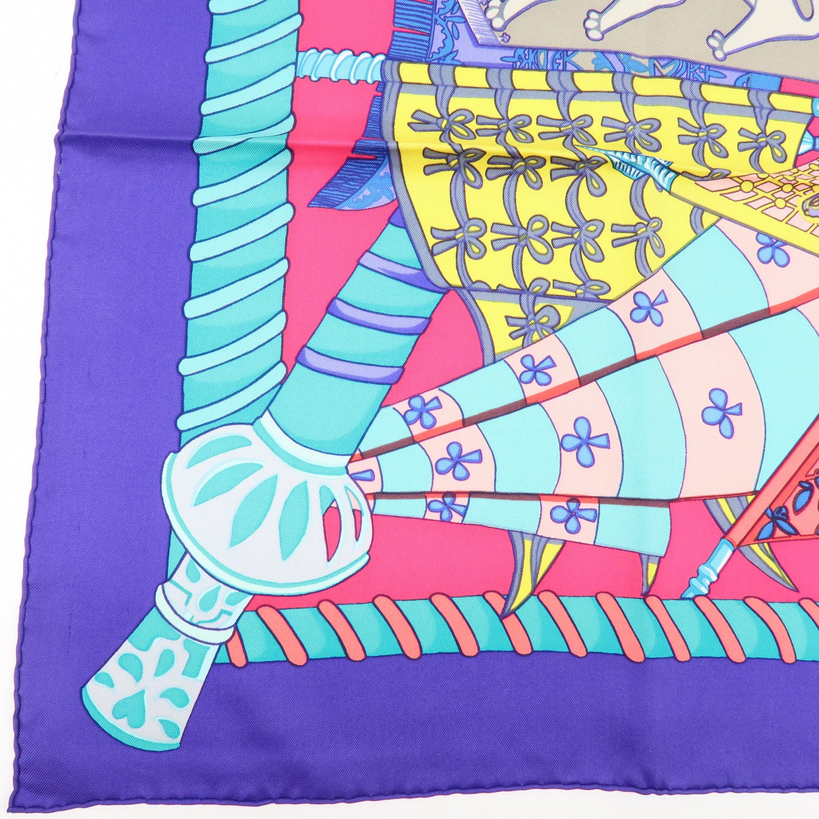 HERMES Carre 90 Silk 100% Etendards et Bonnieres Scarf Purple Blue
