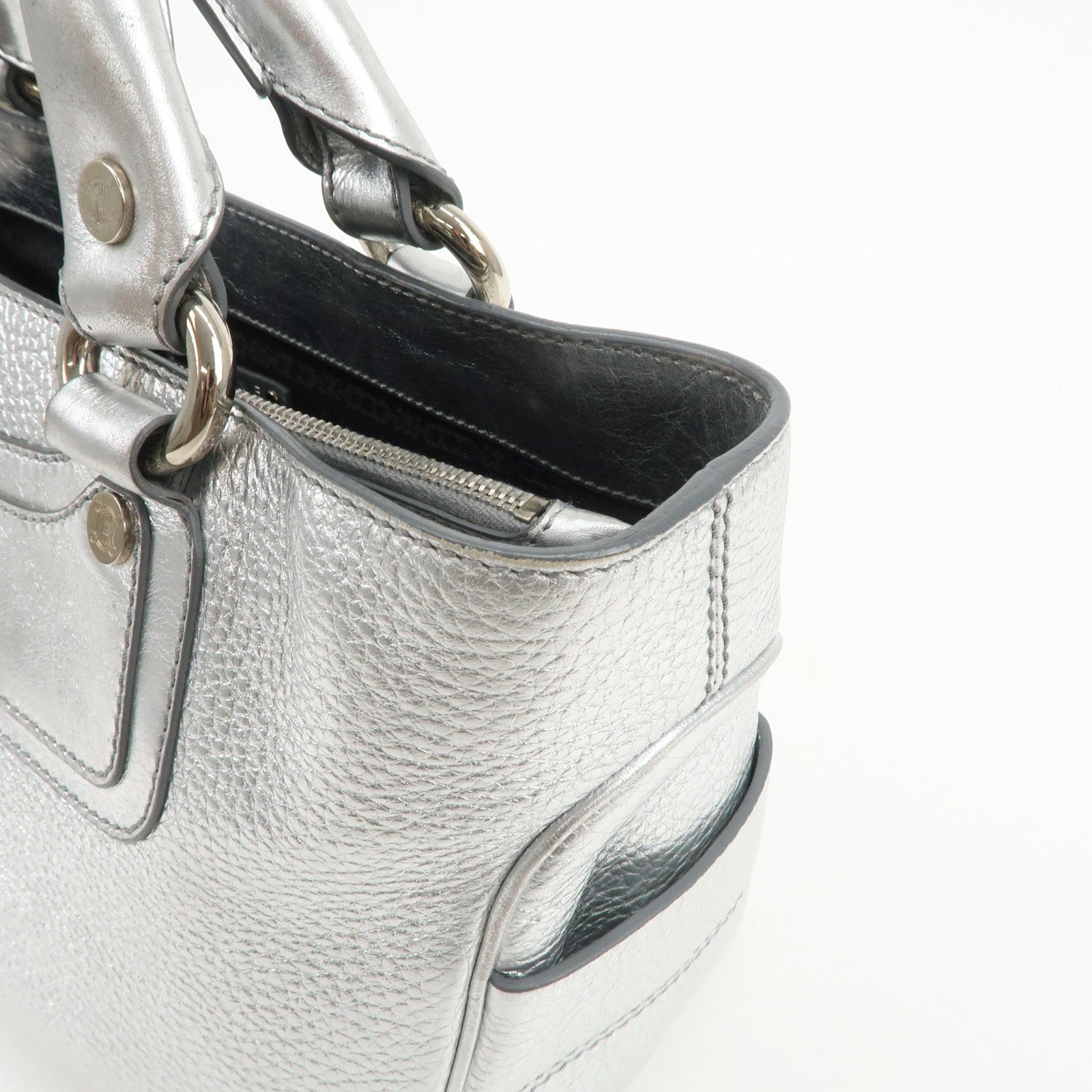 CELINE Leather Boogie Bag Hand Bag Tote Bag Silver