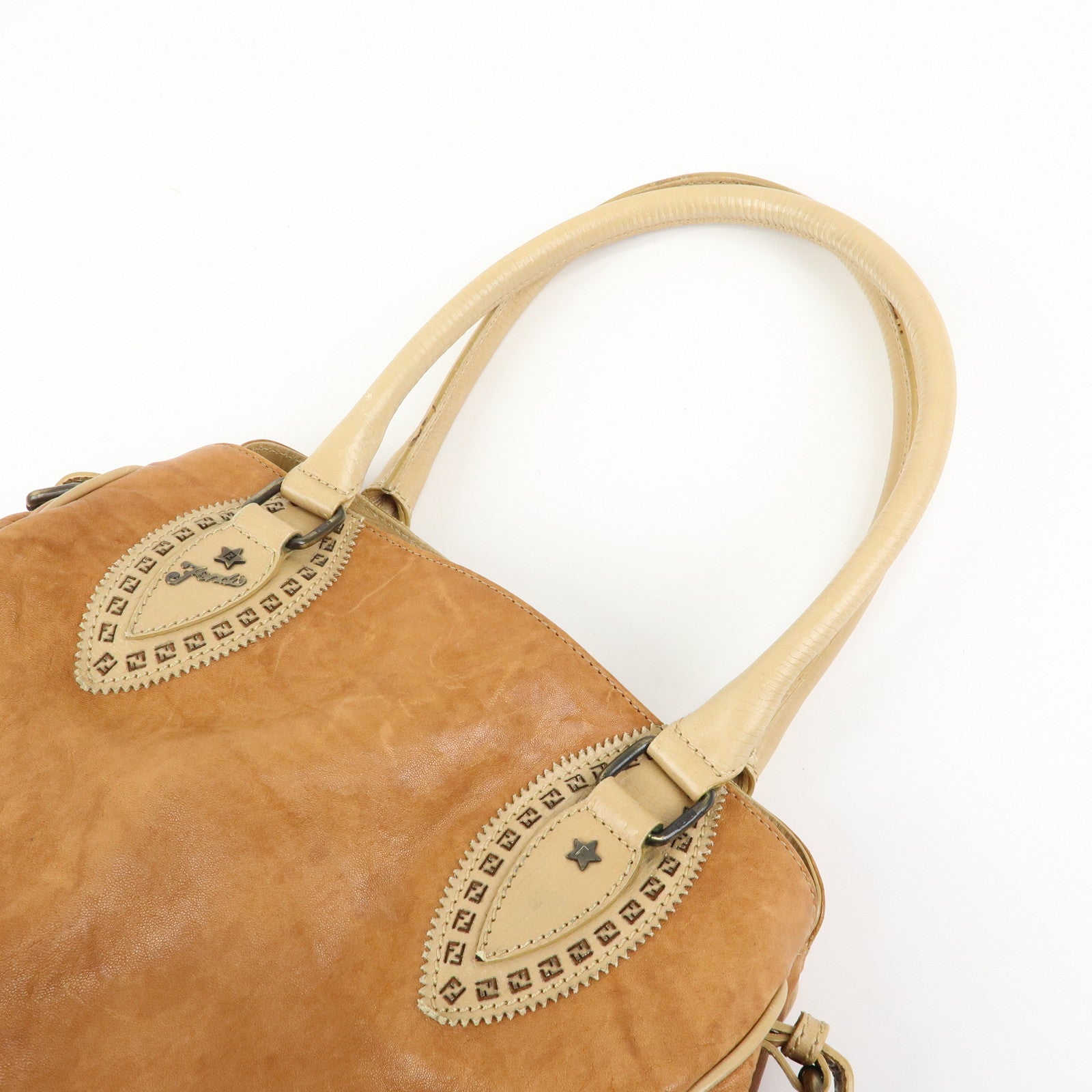 FENDI Ethnico Leather Tote Bag Shoulder Bag Light Brown 8BN162