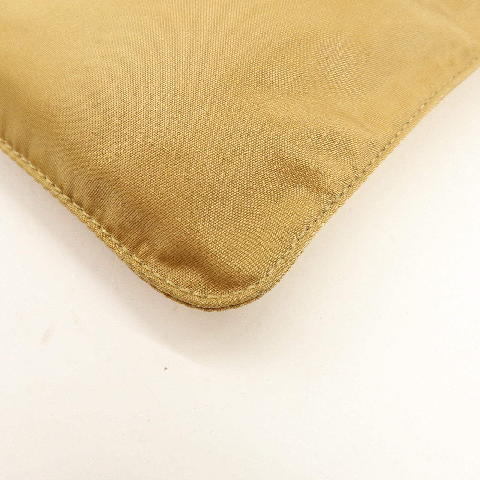 PRADA Triangle Logo Nylon Leather Shoulder Bag Beige B7372
