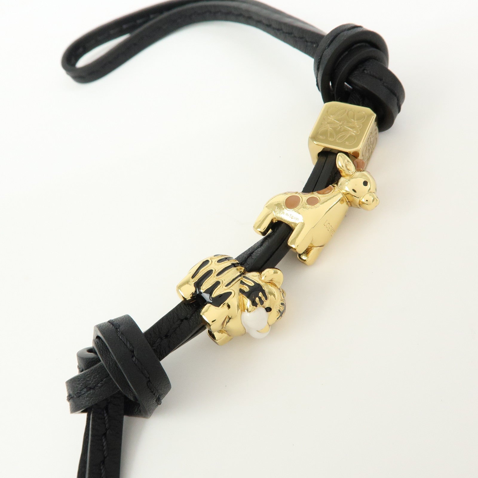 LOEWE Anagram Personalization Metal Leather Bag Charm Black Gold