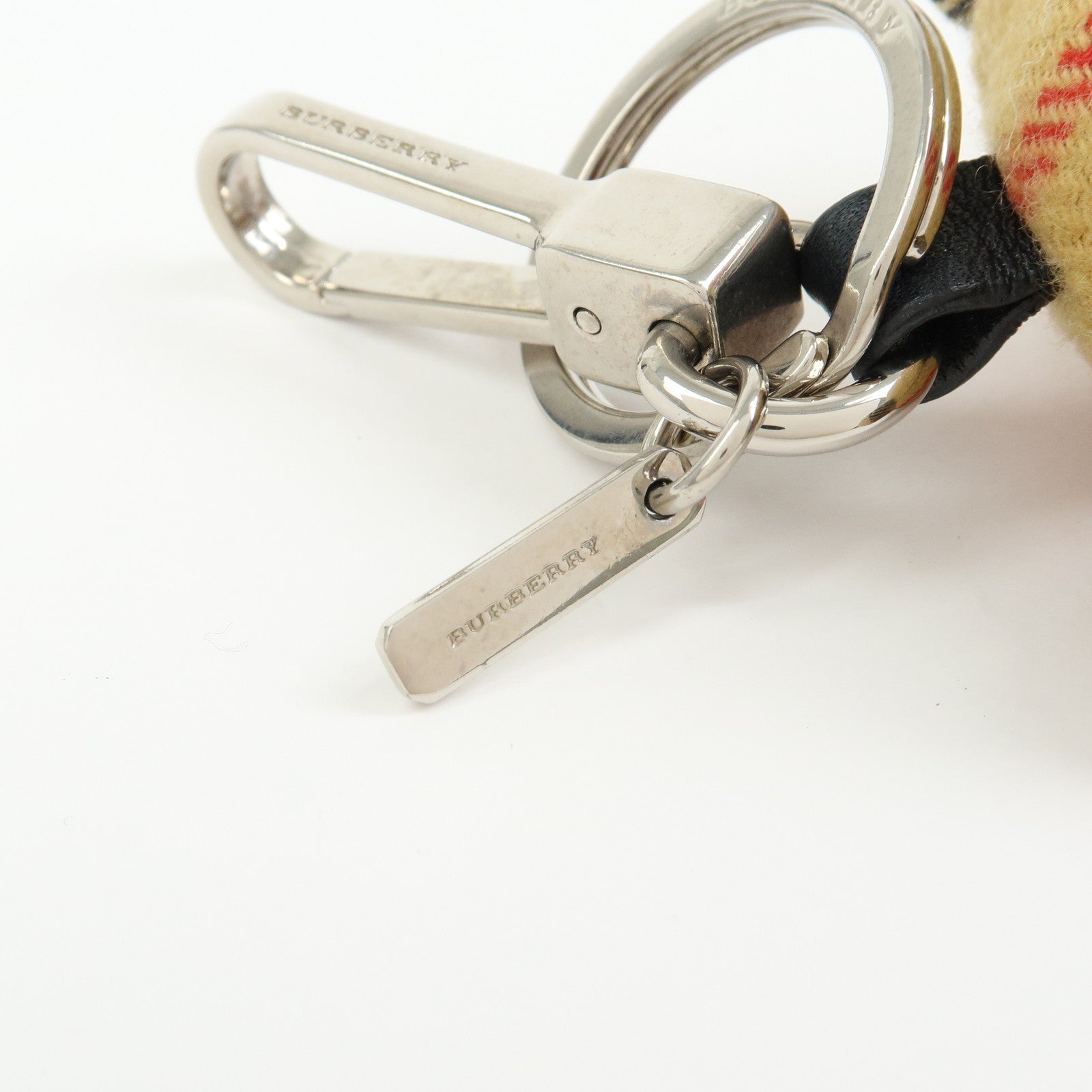 BURBERRY Nova Paid Canvas Bag Charm Key Holder Thomas Bear Beige