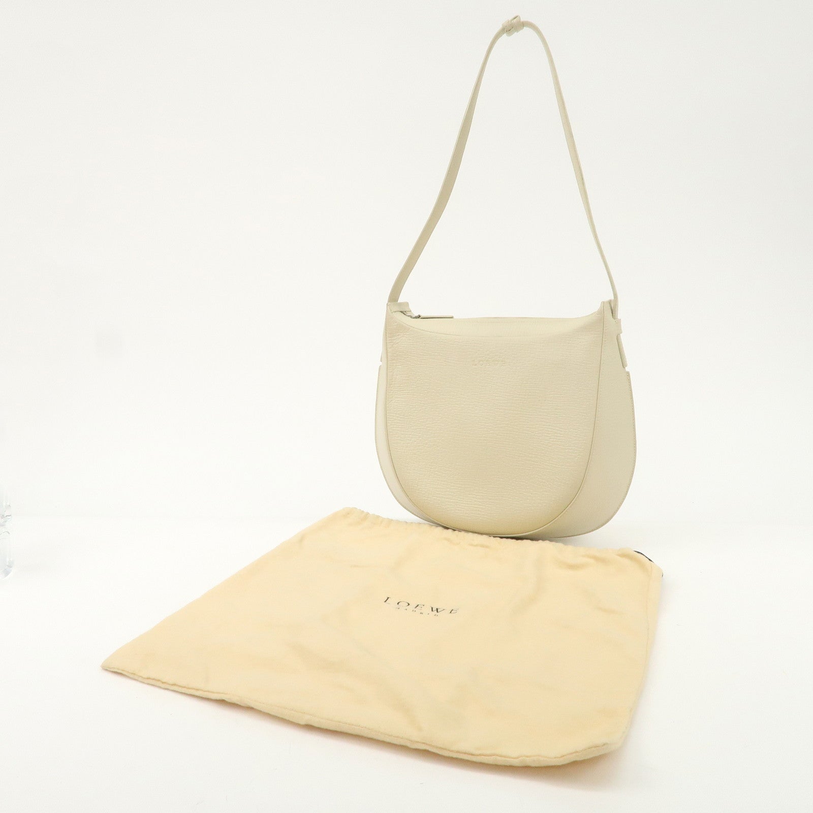 LOEWE Leather Shoulder Bag Ivory Silver Hardware Used