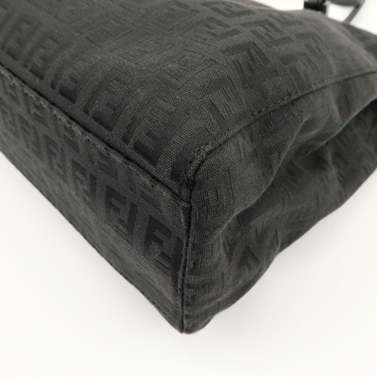 FENDI Zucchino Canvas Leather Tote Bag Shoulder Bag Black 8BH073